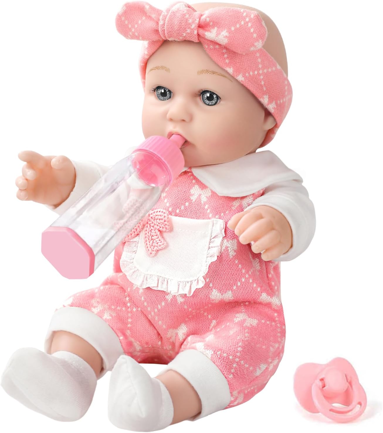 DONTNO 12'' Baby Doll in Gift Box with Clothes Accessories Playset,Pacifier,Feeding Bottle. Gift Idea for Ages 3+