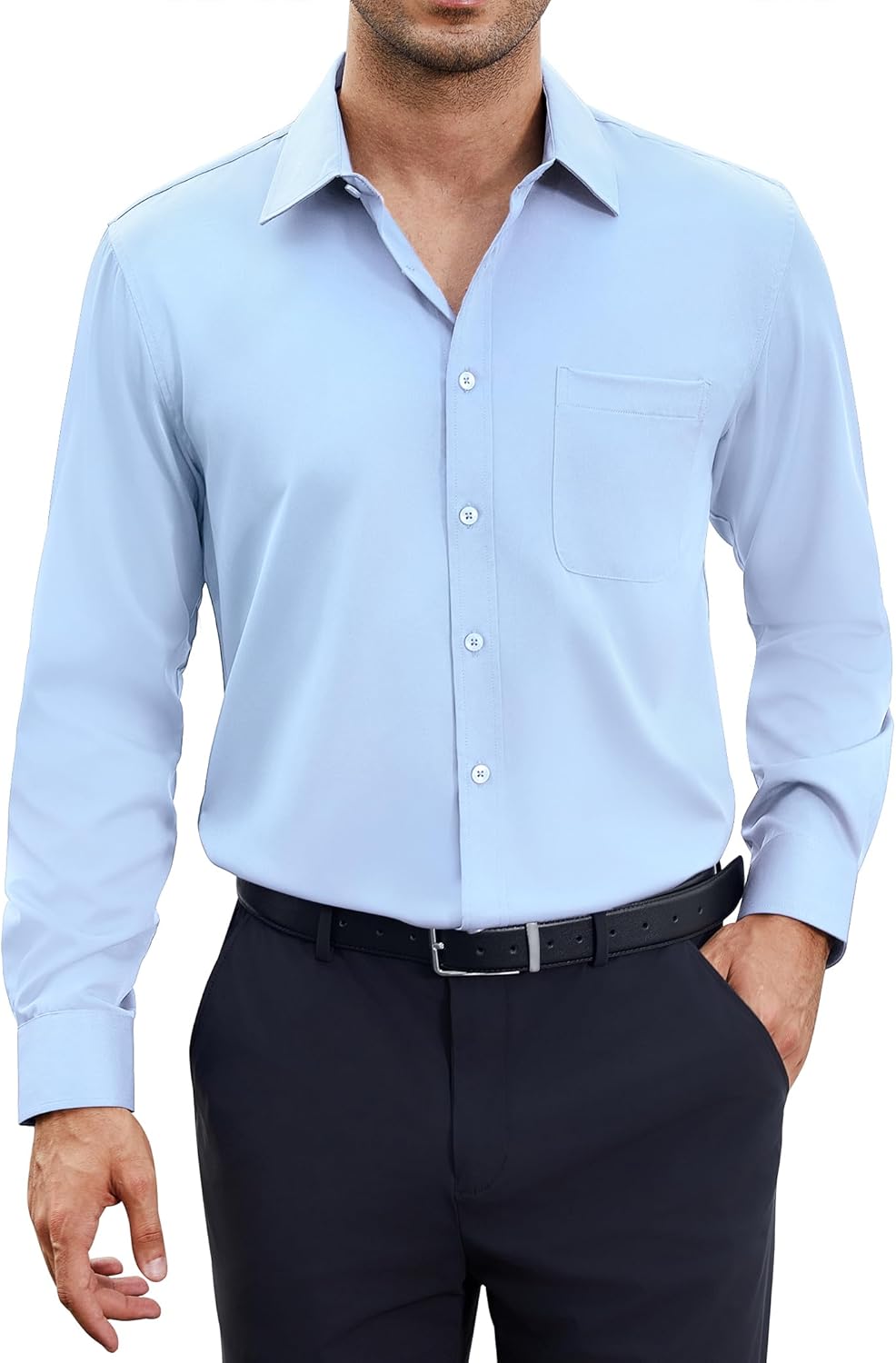 siliteelon Men Shirts Regular Fit Easy Iron Mens Long Sleeve Matte Formal Dress Shirts Casual Business Shirt with Pocket Suit Work Office Wedding Date Party