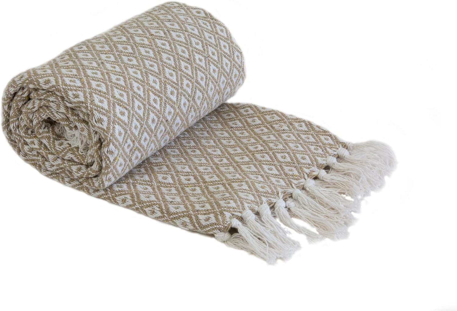 Emma Barclay Casablanca - Scandi Woven Recycled Cotton Chair Sofa Setee Bed Throw Over Blanket in Taupe - 50x60 (127x152cm)