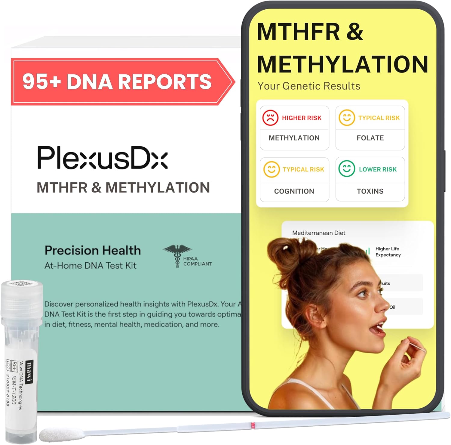 Genetic Methylation Test Kit & MTHFR Testing Kit | 95+ DNA Reports Including MTHFR Gene Variants, COMT, BHMT, AHCY and Folate | Custom Supplement & Meal Plan Recommendations with 10,000+ Recipes