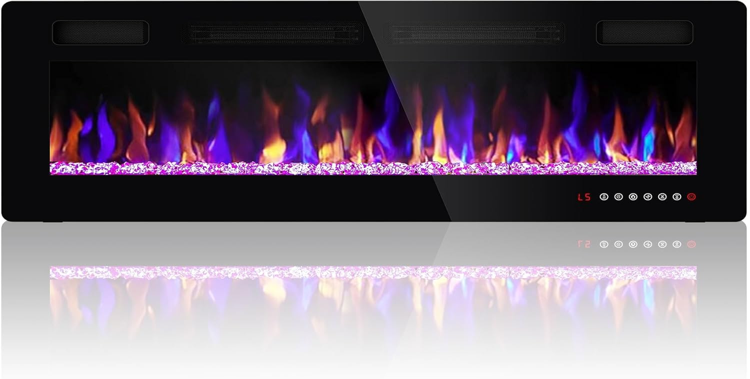 50 Inch Electric Fireplace Wall Mounted/Recessed, Electric Fireplace Insert with 51000BTU for 410 sq ft Room, Multicolor Flame with Timer/Touch Screen/Remote-Slim
