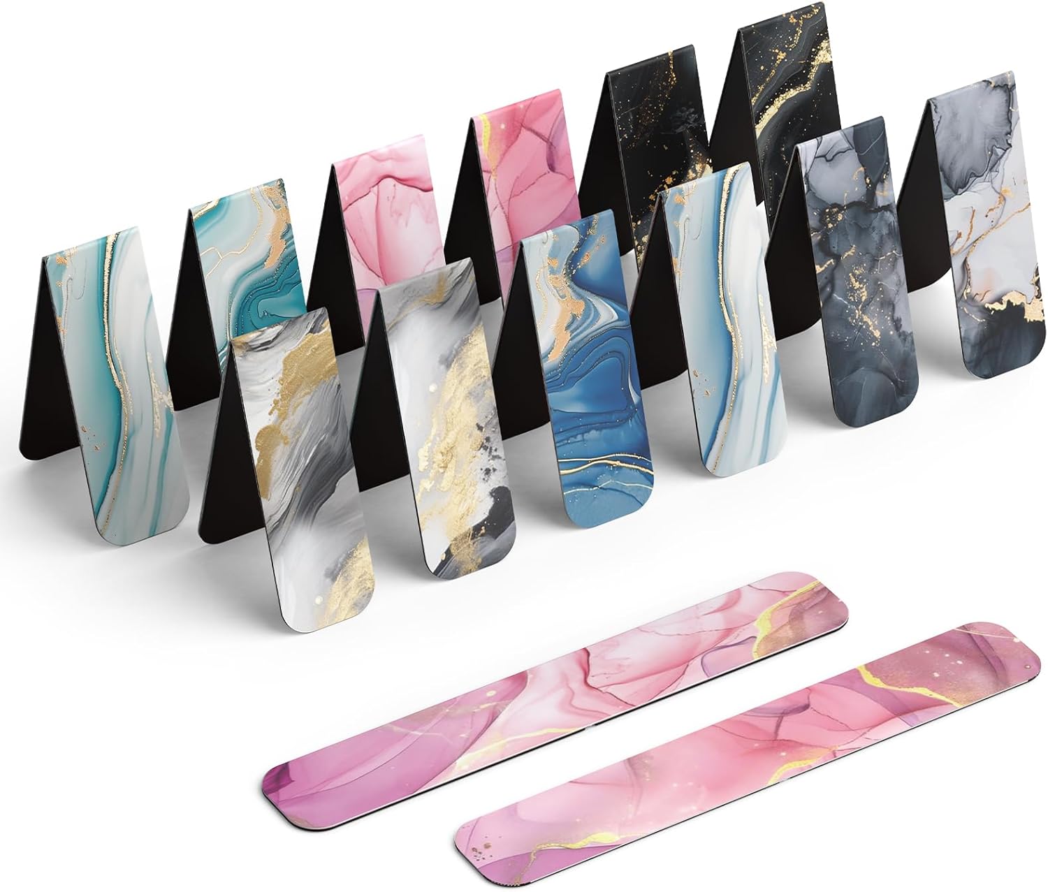 Uniclife 12 Pcs Magnetic Bookmark, Bookmarks for Women, Magnet Book Marks for Book Lovers, Book Markers Clip for Readers Teachers Adults and Men, 12 Unique Marble Patterns