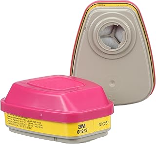 3M P100 Respirator Cartridge/Filter 60923, 1 Pair, NIOSH Approved, Helps Protect Against Organic Vapors, Acid Gases, and Particulates, Magenta/Yellow