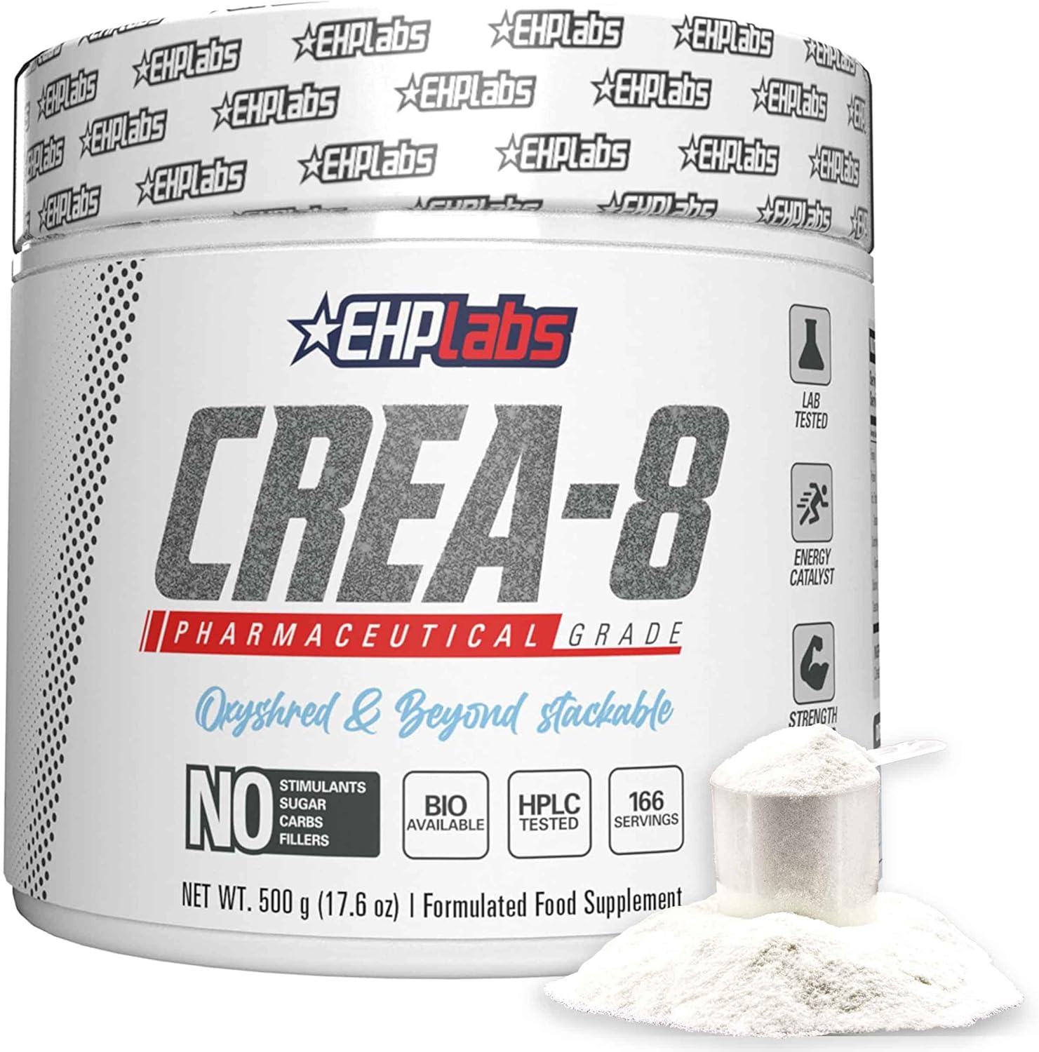 EHP Labs CREA-8 Creatine Monohydrate Powder - Creatine Powder for Building Lean Muscle Mass, Improves Strength & Power, Supports Brain Health - 100 Servings (500g)