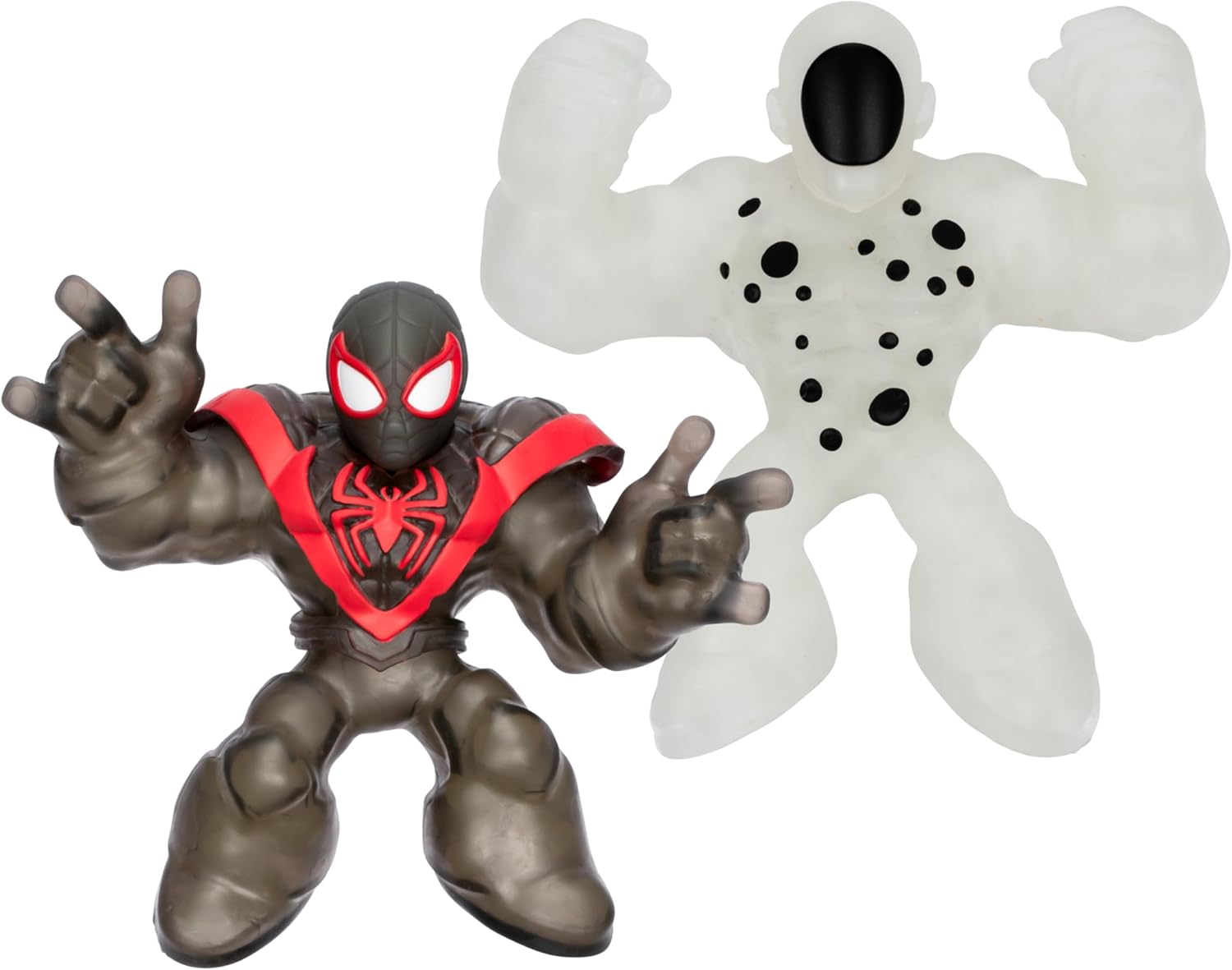 Heroes of Goo Jit Zu Marvel Glow Surge Spider-Verse Super Collider Pack, Ultra Glow Miles Morales Versus Energy Glow The Spot, Both with Amazing Glow-in-The-Dark Filling