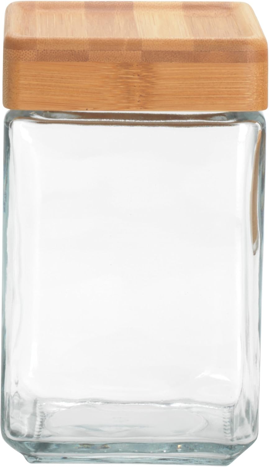 Anchor Hocking 1.5-Quart Stackable Jars with Bamboo Lids, Set of 4, Clear Glass -