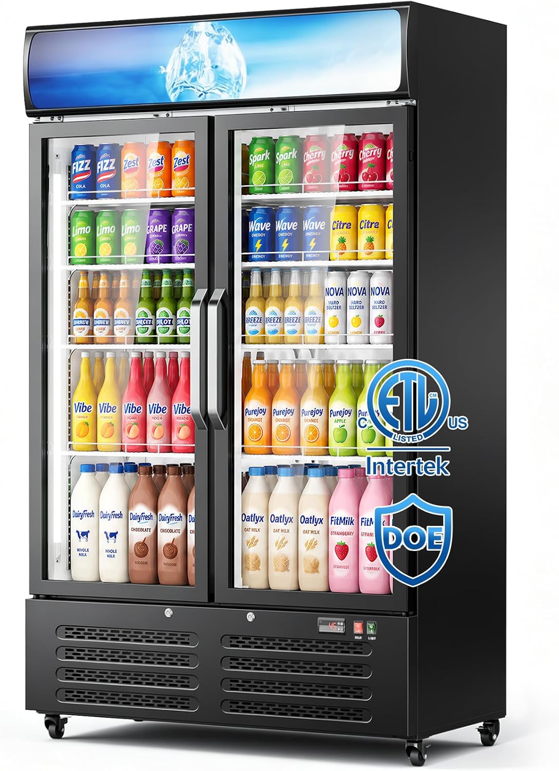 Mojgar Commercial Refrigerators, 28 Cu.Ft Beverage Fridge with 2 Glass Door