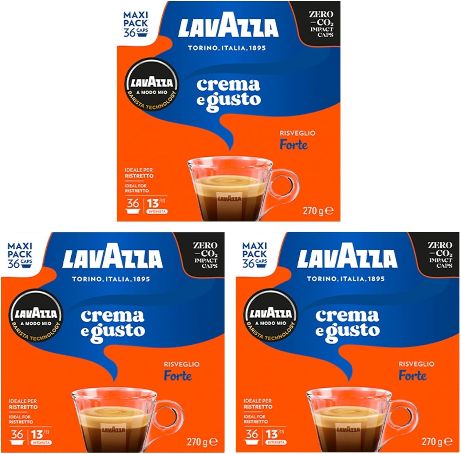 Lavazza A Modo Mio Crema e Gusto Forte Coffee Capsules x36 (Pack of 3, Total 108 Pods) – Intense Full-Bodied Blend with Notes of Wood and Cocoa