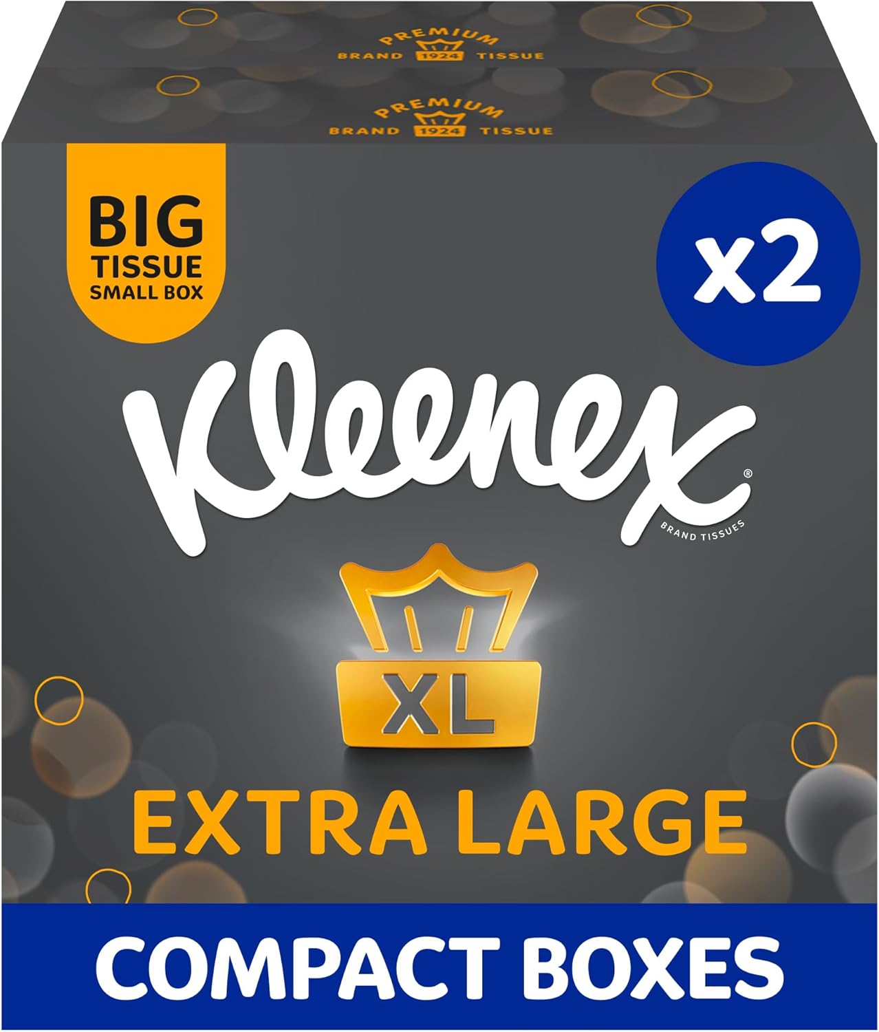 Kleenex Extra Large Facial Tissue in Compact Box - Pack of 2-100% Recyclable Packaging (88 Tissues Total)