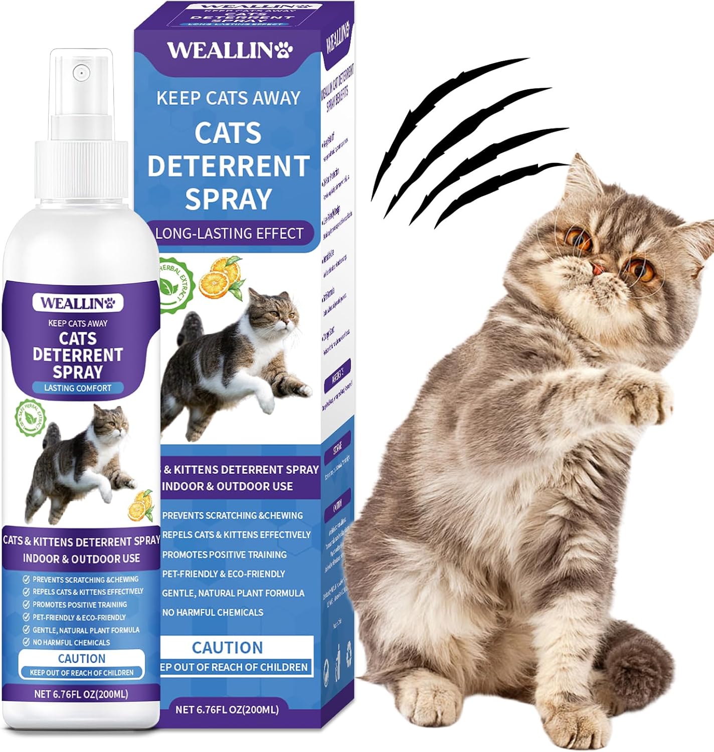 Cat Deterrent Spray, 6.76 FL Oz Natural Cat Repellent Spray Indoor & Outdoor, Anti-Scratch Training Aid for Furniture, Sofas, Rugs, Curtains, Plants - Non-Toxic, Alcohol-Free Formula