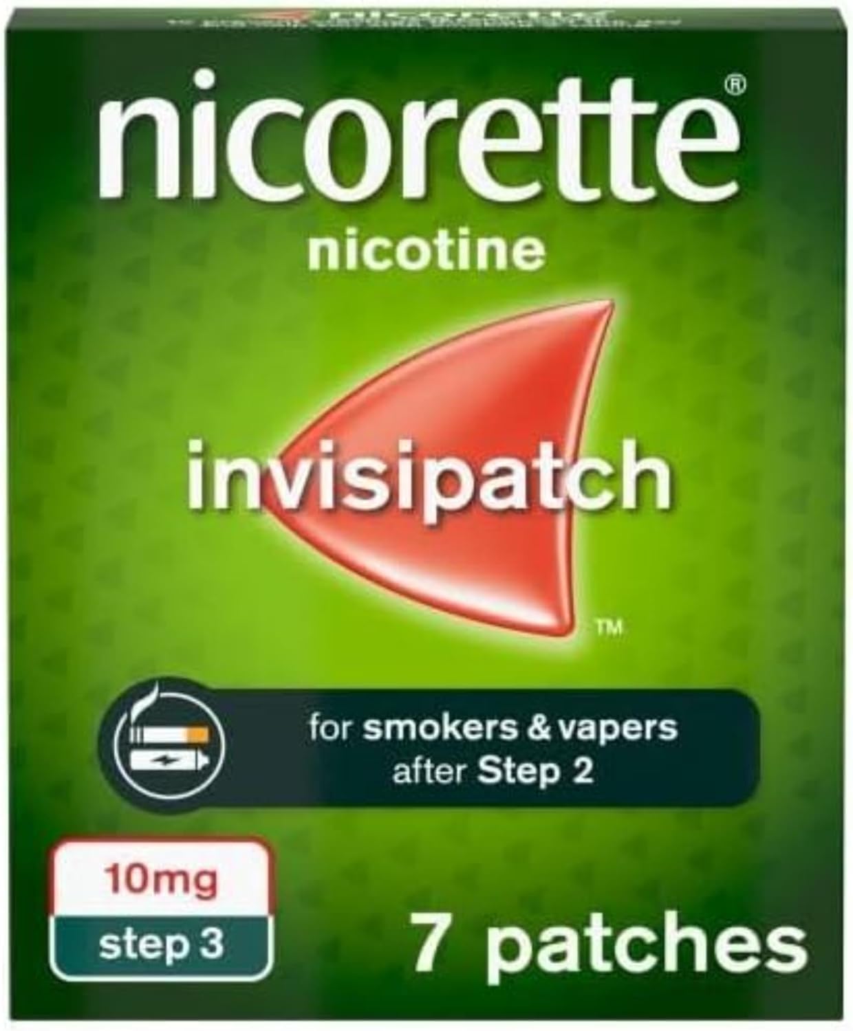 Nicorette InvisiPatch, Nicotine Patches Step 3, 10mg, 7 count, Effective and discreet Stop Smoking and Stop Vaping Aid, Nicotine Patches to Beat Cravings & Withdrawal Symptoms (Quit Smoking or Vaping)