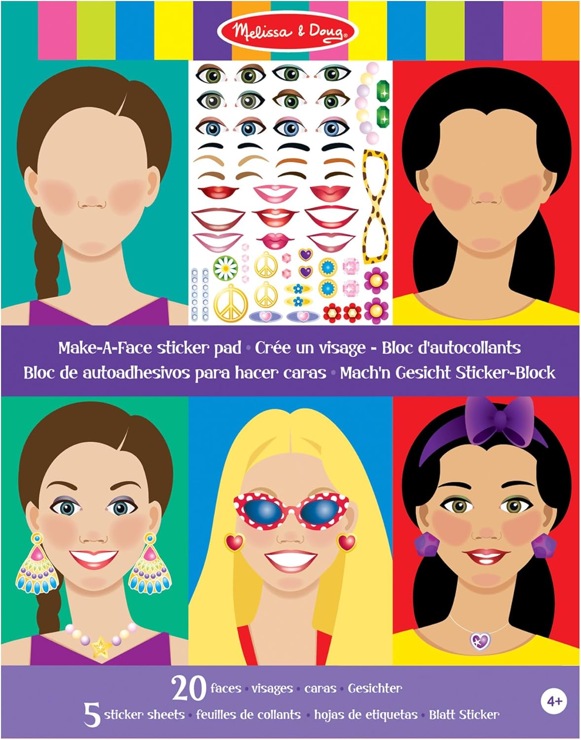 Melissa & Doug Reusable Sticker Books for 3+ Year Olds | Make a Face Sticker Book | Plane Activities for Toddlers | Reusable Stickers for Kids Travel Activity Packs