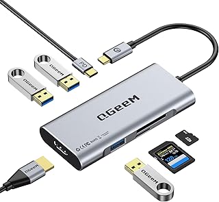 USB C Hub, QGeeM USB C to HDMI Adapter 4k, 7 in 1 USB C Dongle with 100W Power Delivery,3 USB 3.0 Ports, SD/TF Card Reader, Compatible for iPhone 15 Promax MacBook Ipad HP Dell and More Type C Device