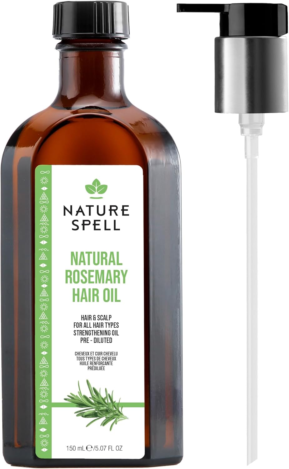 Nature Spell Rosemary Oil for Hair Growth with Pump Dispenser, Pre-Diluted Oil to Strengthen and Nourish Dry, Damaged Strands, For All Hair Types, 150ml