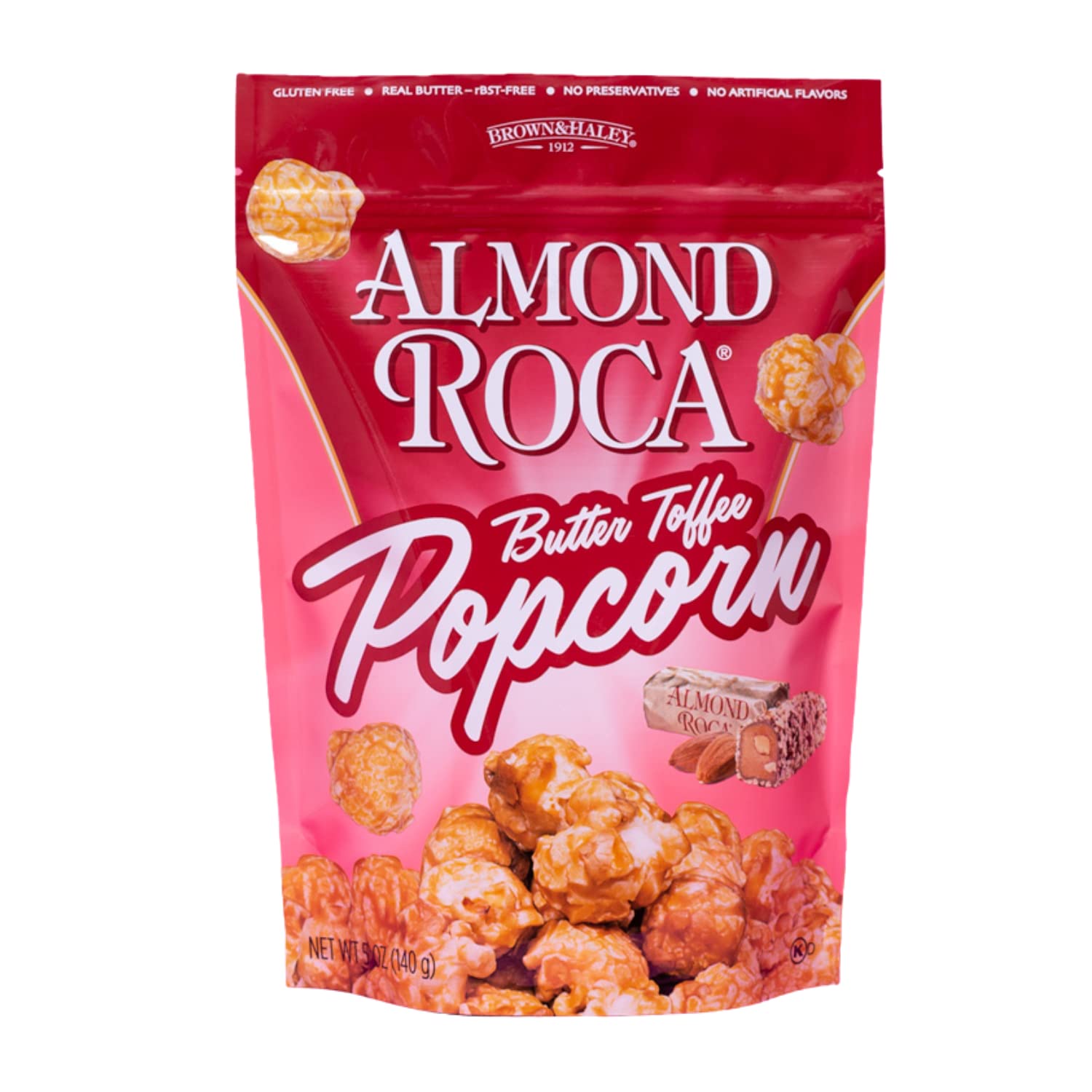Almond Roca By Brown And Haley Gourmet Butter Toffee Flavored Popcorn - Sweet Crunchy Kettle Popped Pop Corn With Buttery Toffee & Almonds - Gluten Free Snacks, No Preservatives, Kosher, 5oz Snack Bag