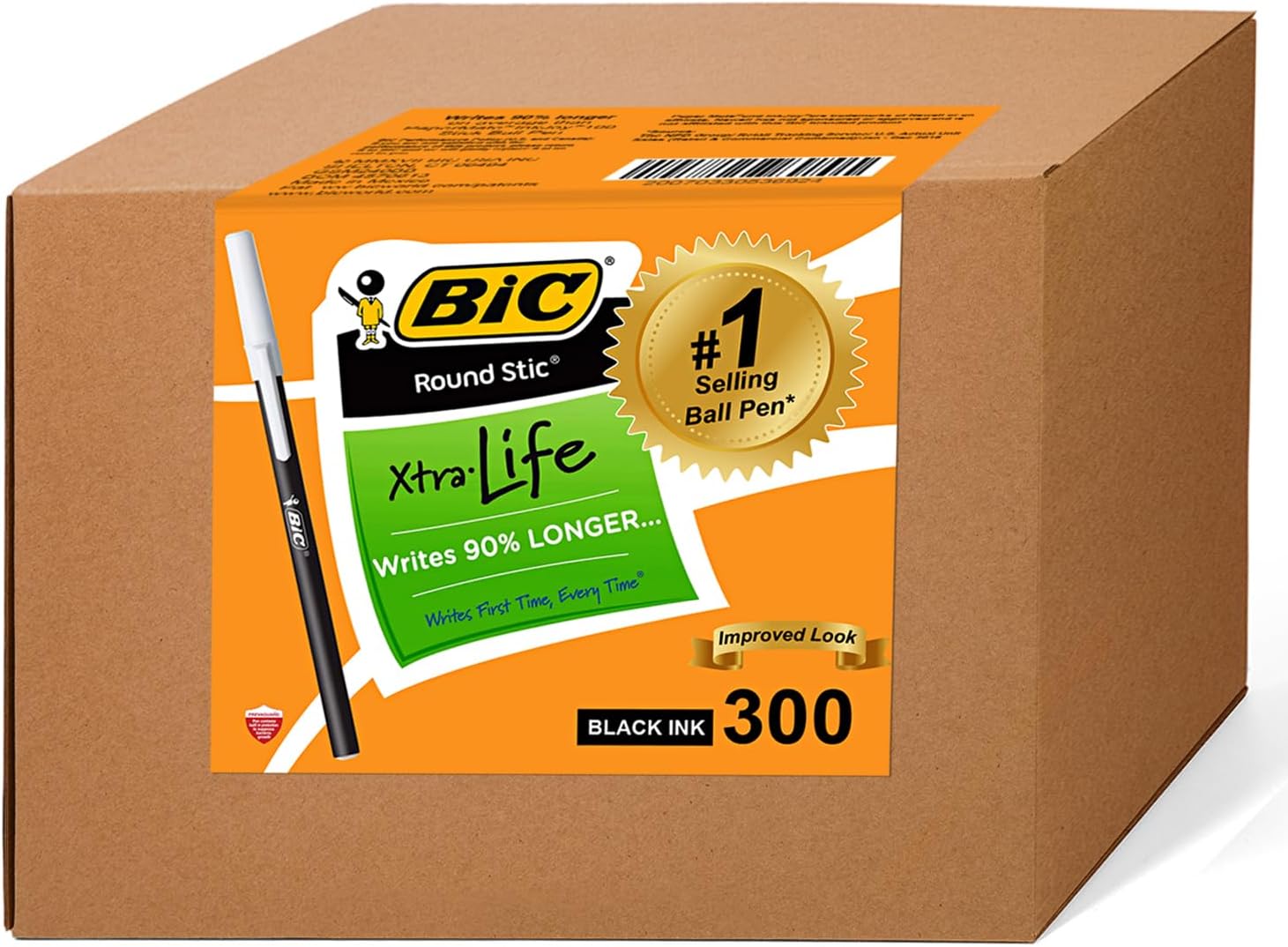 BIC Round Stic Xtra Life Bulk Pens Ballpoint - Pack of 300 Black Ink Pens - Medium point 1.0 mm