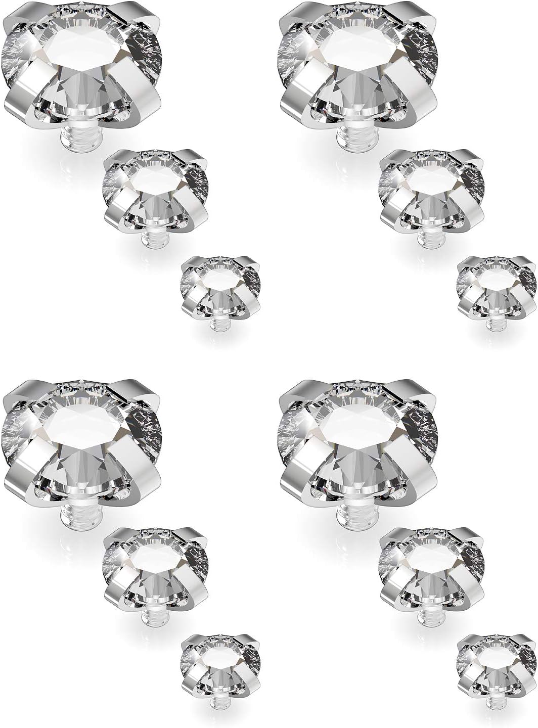 Dyknasz 12PCS 14G Grade 23 Titanium Dermal Anchor Tops Internally Threaded Clear Gem Piercing Jewelry for Women Men