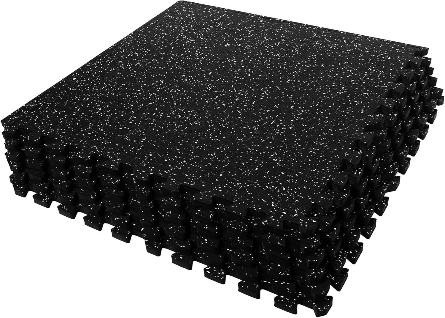 SUPERJARE 0.56'' Thick 6 Pcs 24 Sq Ft Rubber Top Exercise Equipment Mats, High Density EVA Foam Mats with Rubber Top, Interlocking Gym Flooring for Home Gym, Protective Workout Mat, Black/Grey