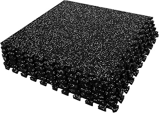 SUPERJARE 0.56'' Thick 6 Pcs 24 Sq Ft Rubber Top Exercise Equipment Mats, High Density EVA Foam Mats with Rubber Top, Interlocking Gym Flooring for Home Gym, Protective Workout Mat, Black/Grey