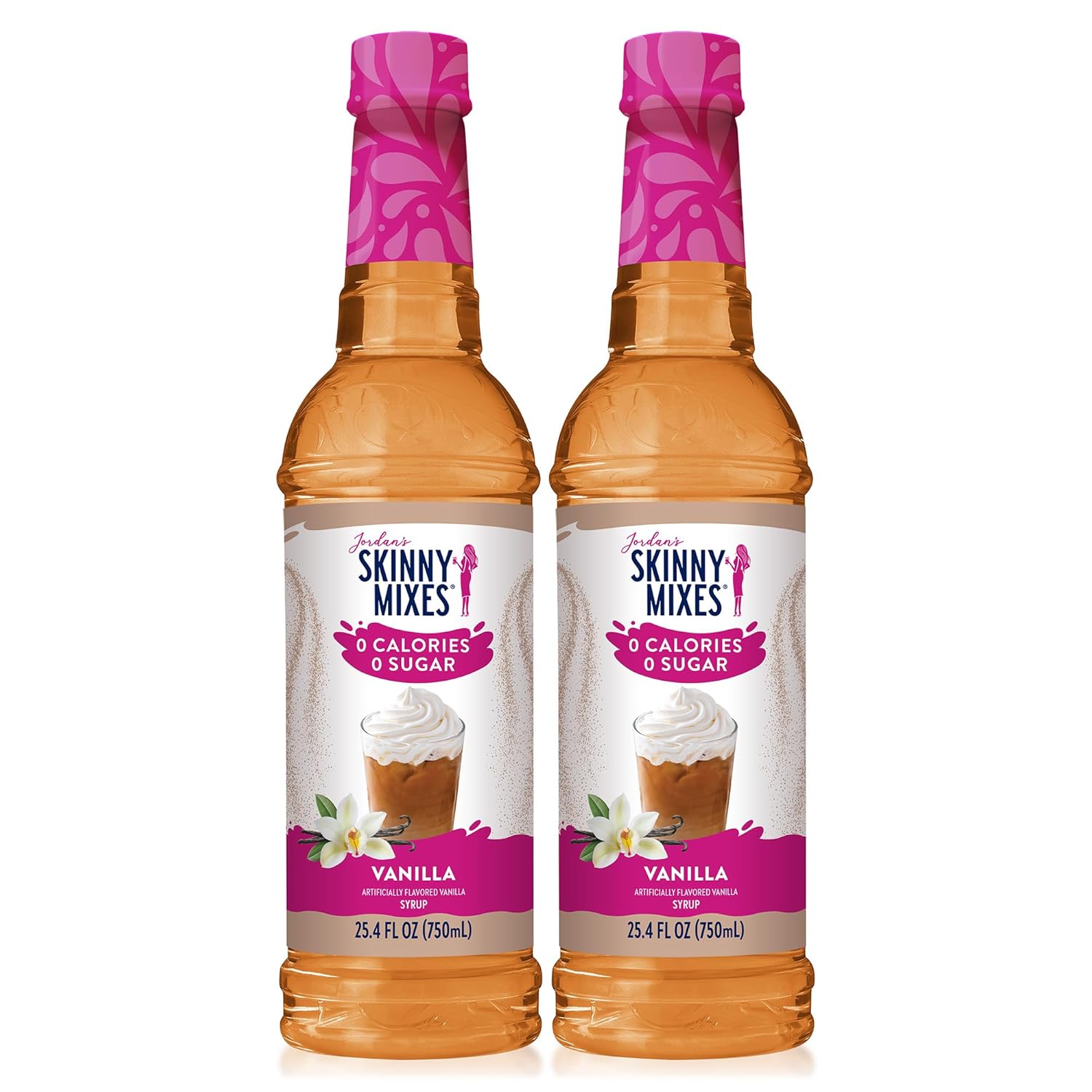 Jordan's Skinny Mixes Sugar Free Coffee Syrup, Vanilla Coffee Flavoring Syrup, Zero Calorie Drink Mix, Lattes, Baking, Protein Shake or Cocktail, Dairy & Gluten Free, Kosher, 25.4 Fl Oz, 2 Pack