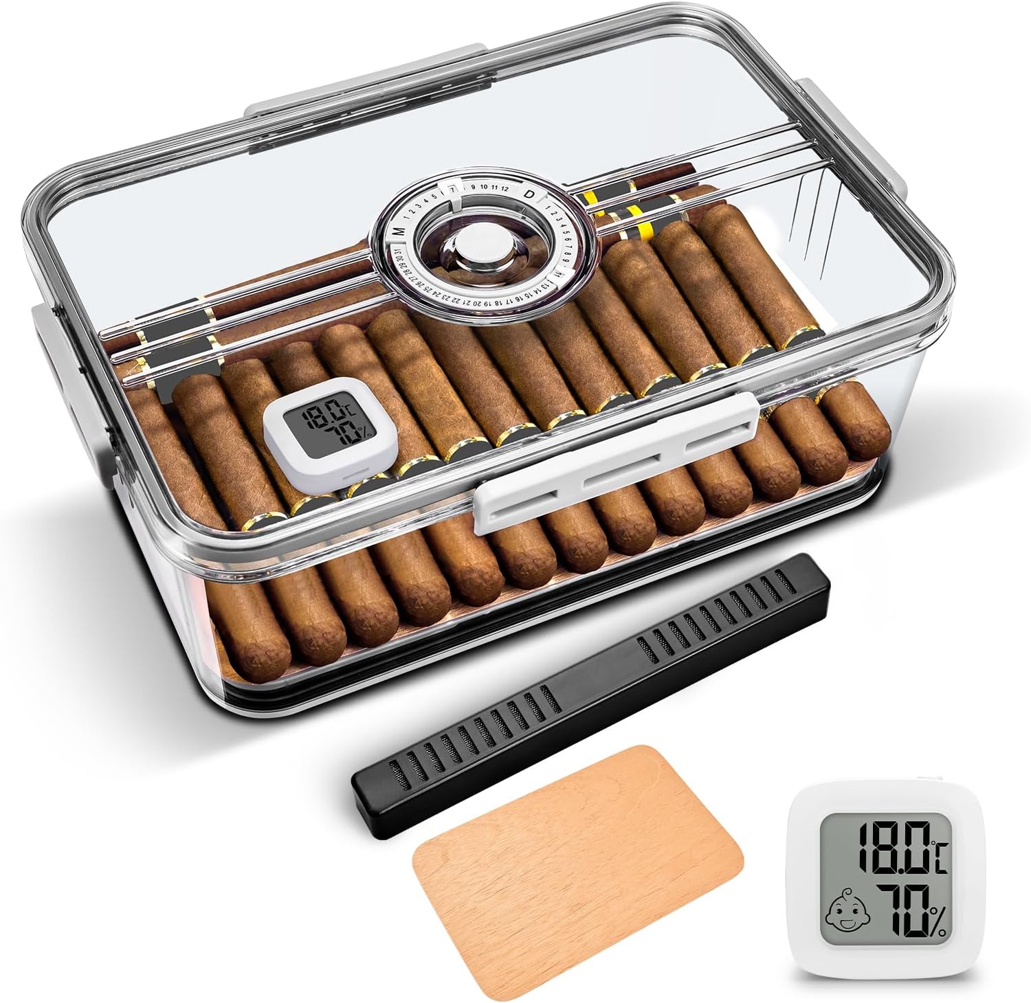 CIGARLOONG Cigar Humidor with Hygrometer and Humidifier Cedar Wood & PP Multi-Storey Airtight Cigar Storage Box/Case for 60 Cigars (Middle)