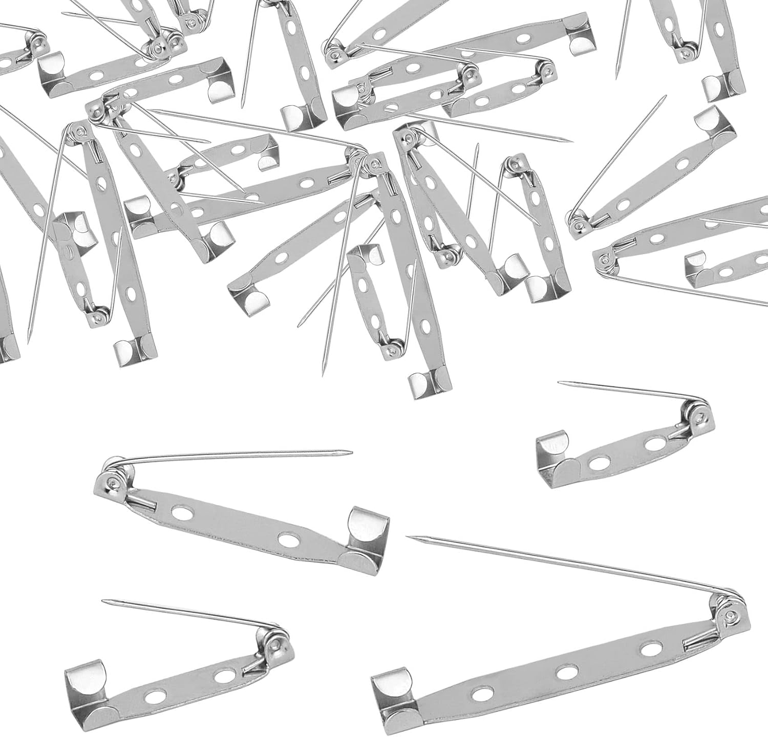 30 Pcs Brooch Pins, 4-Size Pack of Safty Pins, Silver Secure Back Clasp with Back Bar Fastener(30)