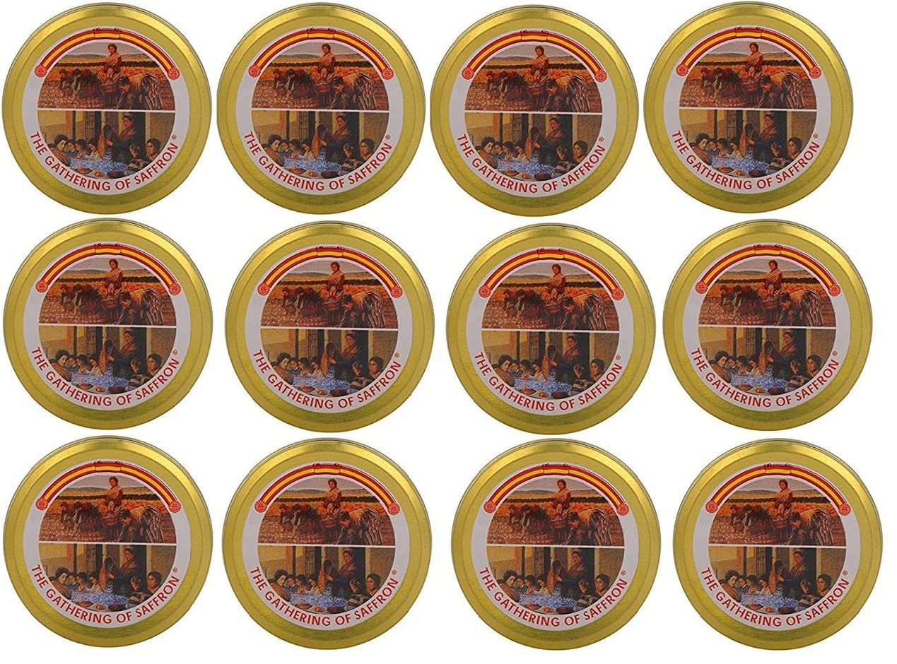 The Gathering of Saffron Brand Saffron, 2 gm X 12 tins Pure Spanish, Imported by Aiva Products With 2D Barcode