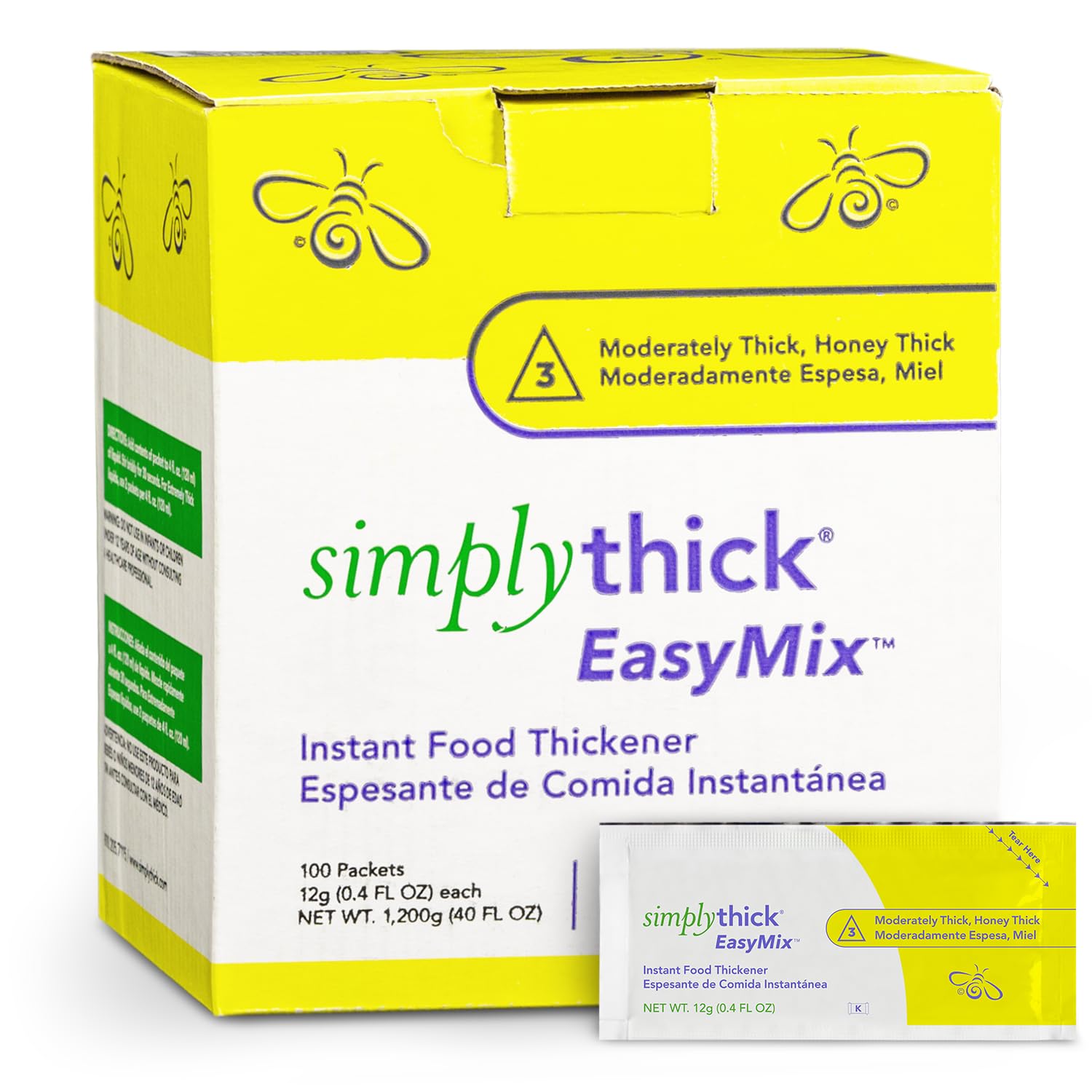 SimplyThick EasyMix | 100 Count of 12g Individual Packets | Gel Thickener for those with Dysphagia & Swallowing Disorders | Creates An IDDSI Level 3 - Moderately Thick (Honey Consistency)