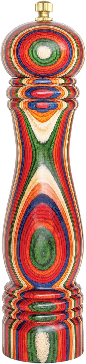 Baltique Marrakesh Pepper Grinder – 8 Inch Colorful Wooden Pepper Mill with Adjustable Stainless Steel Grinding Mechanism – Manual Wood Pepper Grinder for Kitchen or Table Use