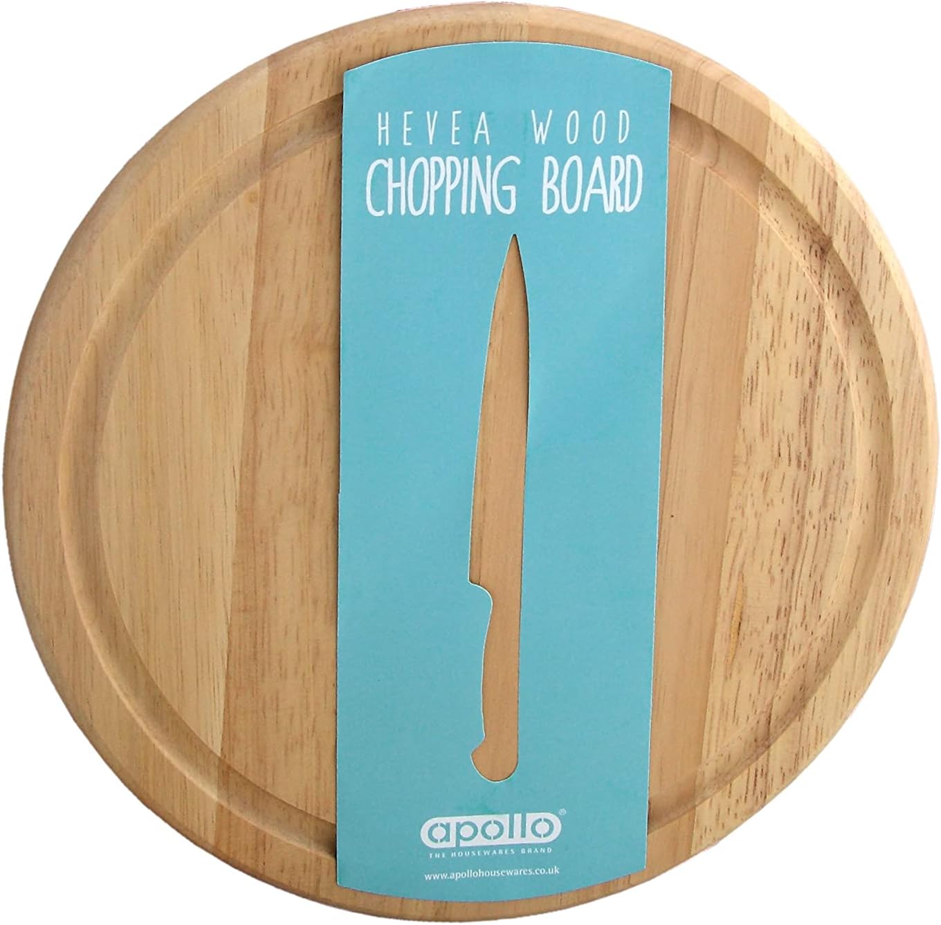 Apollo Rubberwood Round Bread Board, Wood, Brown, 25.2 x 12.9 x 0.5 cm, 6875