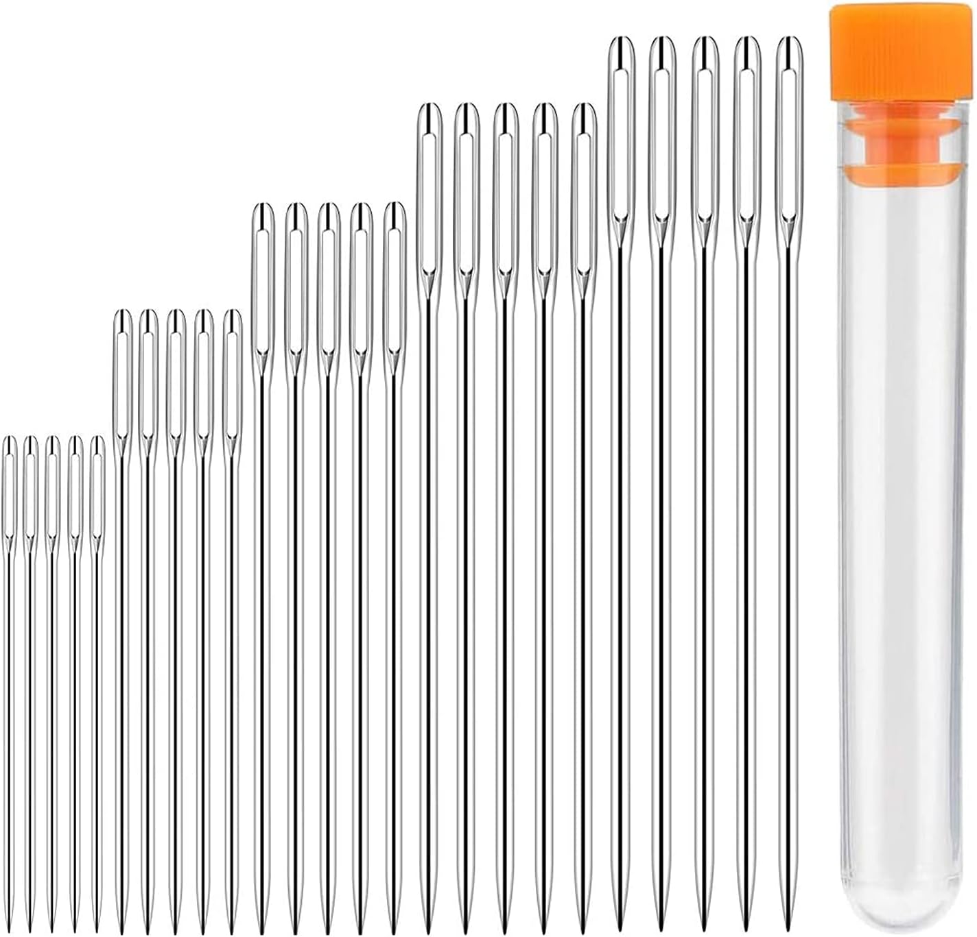 Sewing Needles Large Eye Sharp Point, 25pcs Large Eye Stitching Needles Hand Sewing Needles,Yarn Knitting Needles in a Clear Tube Sewing Needles Set (25)