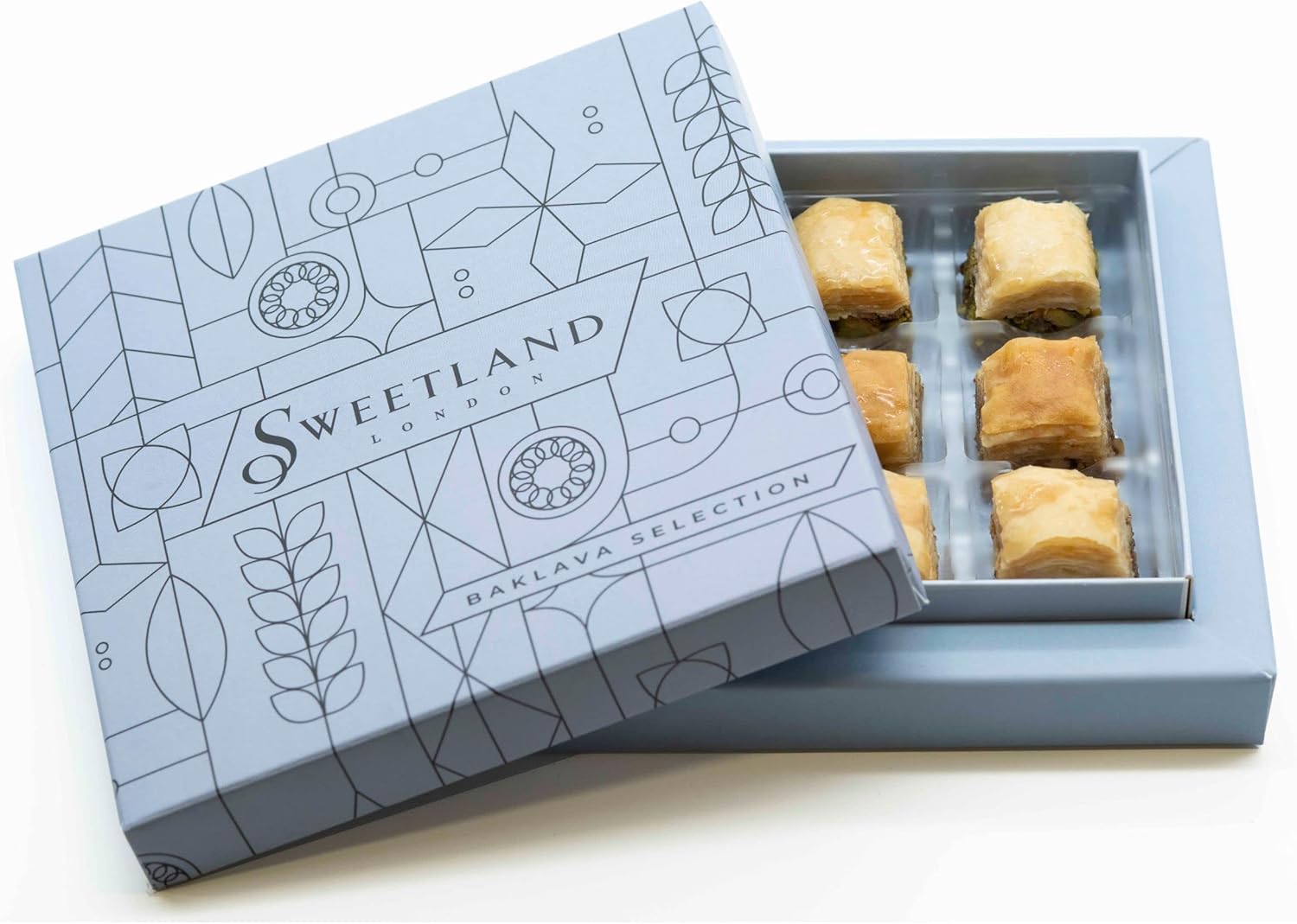 Sweetland London Baklava Bite Selection – 9 Pieces | Lebanese Baklava Treat | Great for Ramadan, Mother's Day, Easter, Eid & Birthday | Fresh Handmade Dessert | UK Made | Blue Gift Box