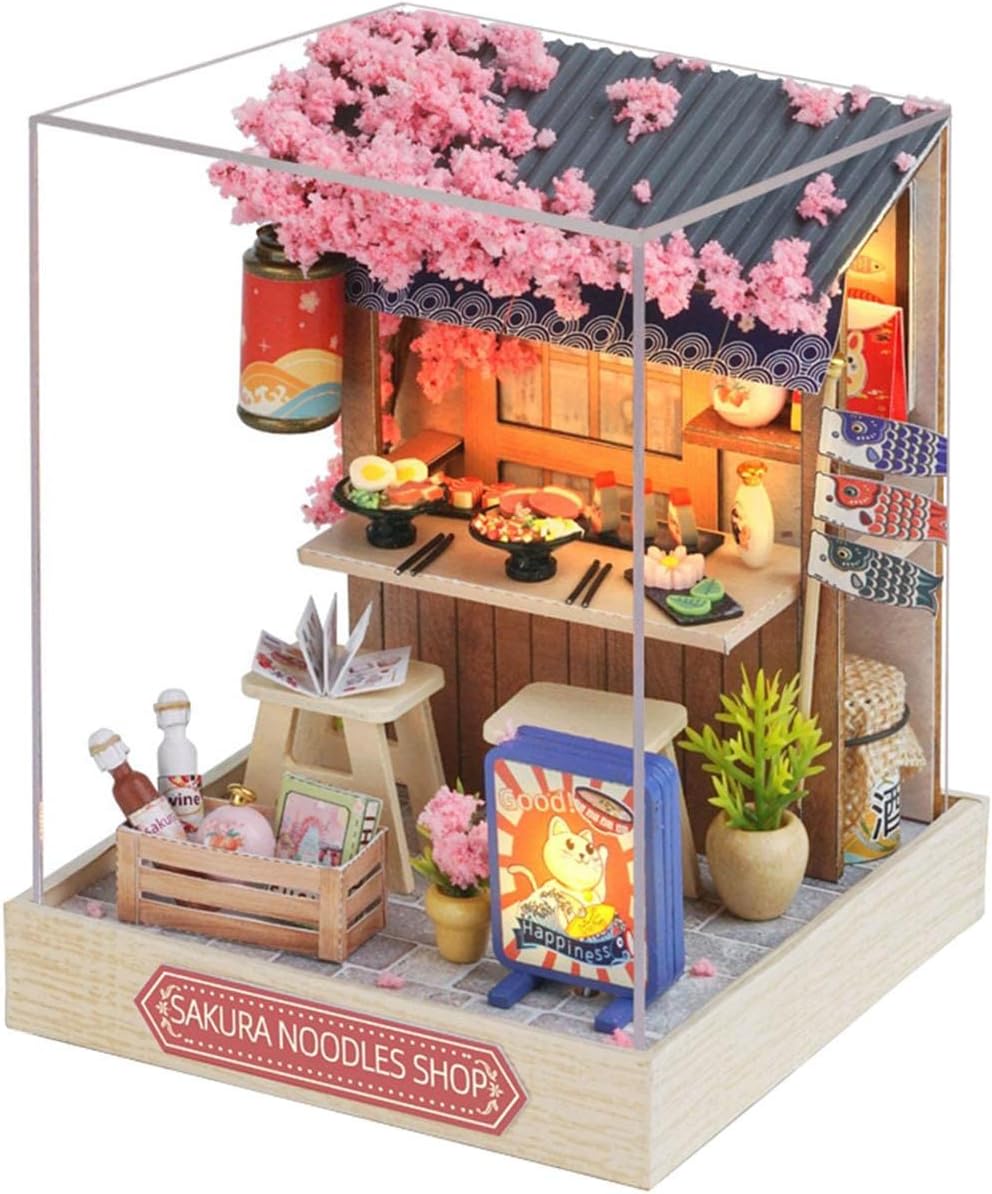 Generic Miniature Dolls House Kits Mini Handmade House Model DIY Crafts Tiny Building Kits Decorations Wood Doll House Model for Birthday Gift Kids, Noodles house
