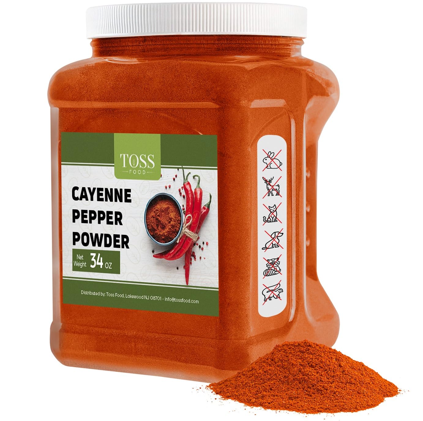 TOSS Cayenne Pepper Powder Bulk 40,000 Heat Units 34 Oz, Garden Protection from Wildlife Ground - Cayenne Powder - Red Pepper Powder Spice for Home and Commercial Cooking