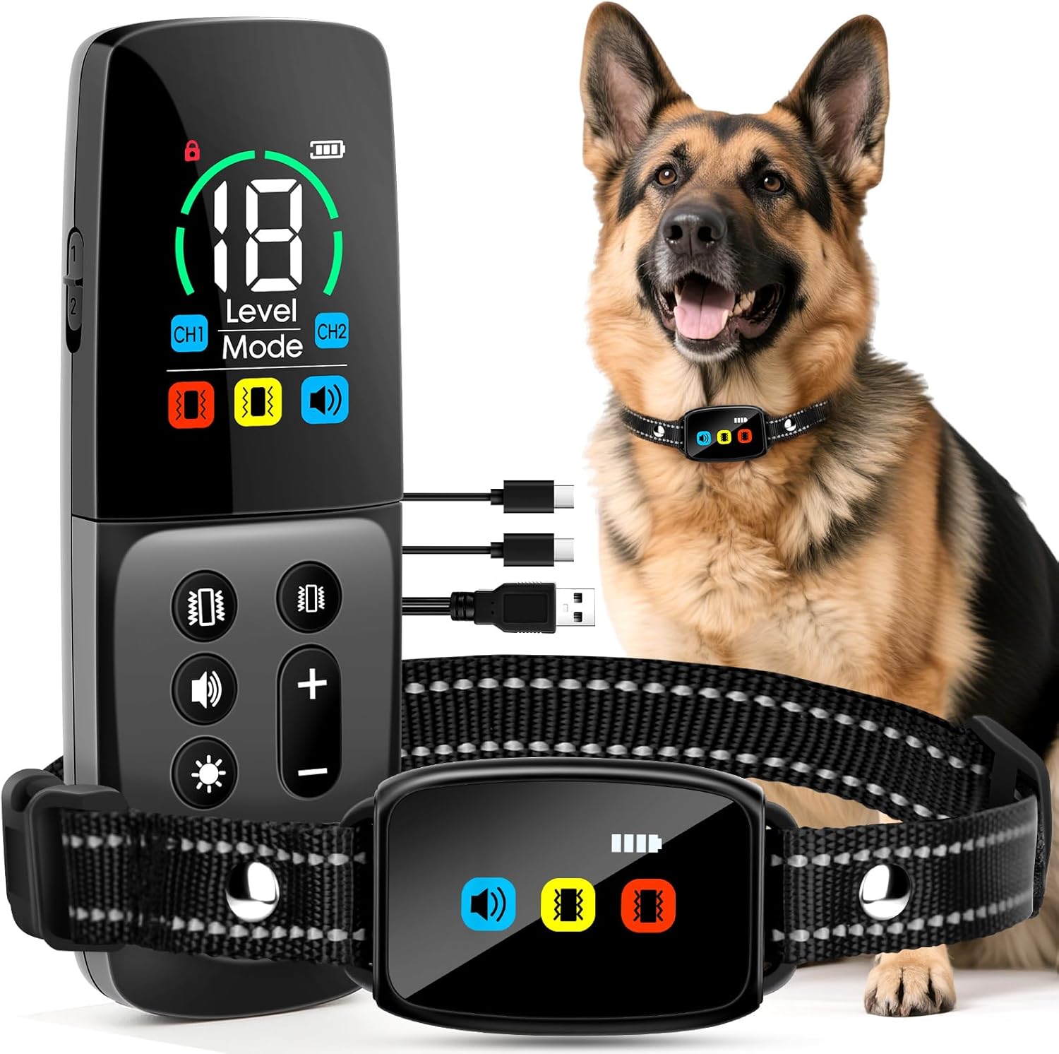 Anti Bark Collars With Remote for Dogs Anti Barking Device Vibration Beep Modes Dog Training Collar, Rechargeable IP67 Waterproof Remote Range Over 2000ft for All Dog (Black)