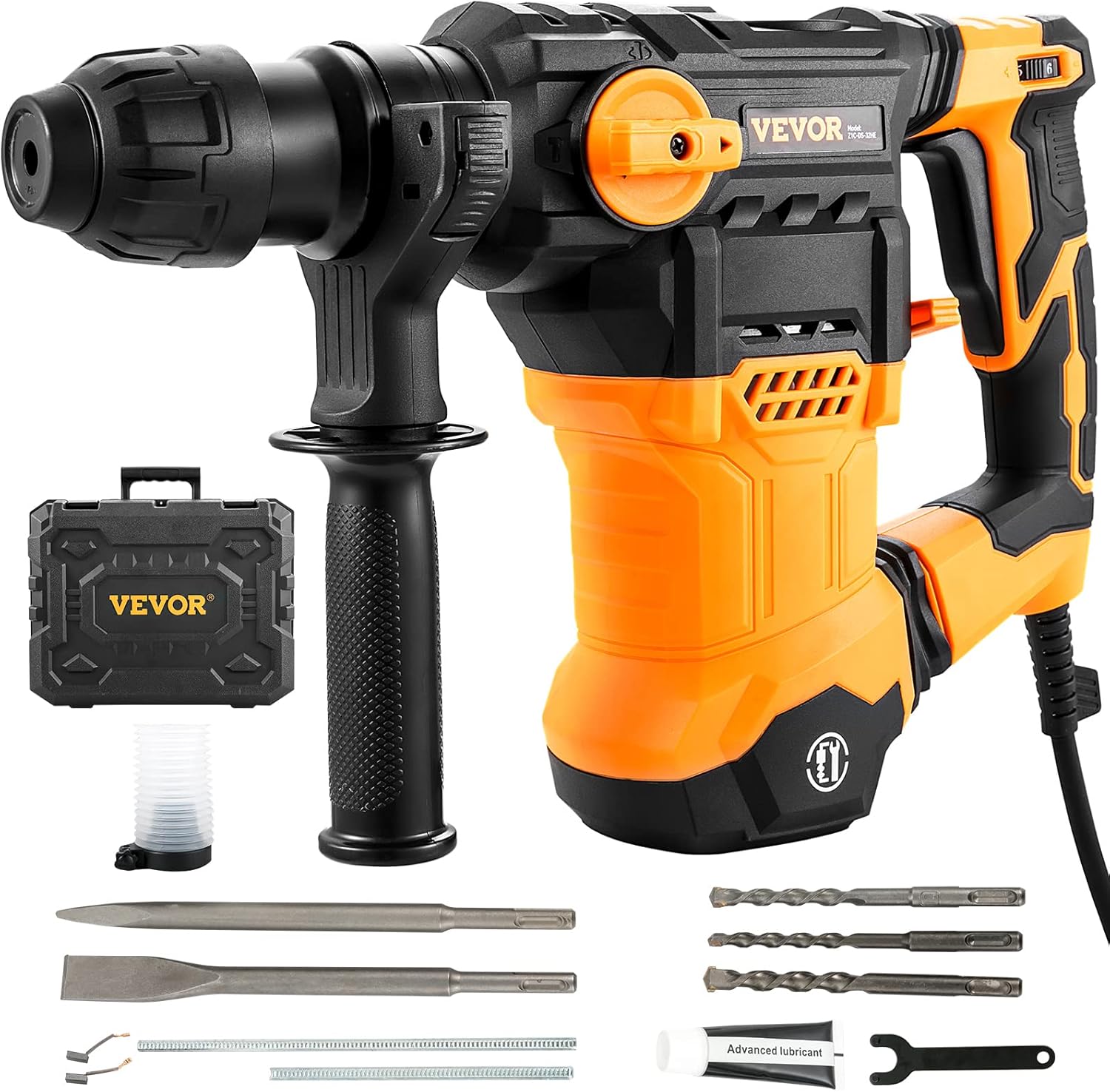 VEVOR 1-1/4 Inch SDS-Plus Rotary Hammer Drill, 13 Amp Corded Drills, Heavy Duty Chipping Hammers w/Vibration Control & Safety Clutch, Electric Demolition Hammers Variable Speed, Power Tool For Concret