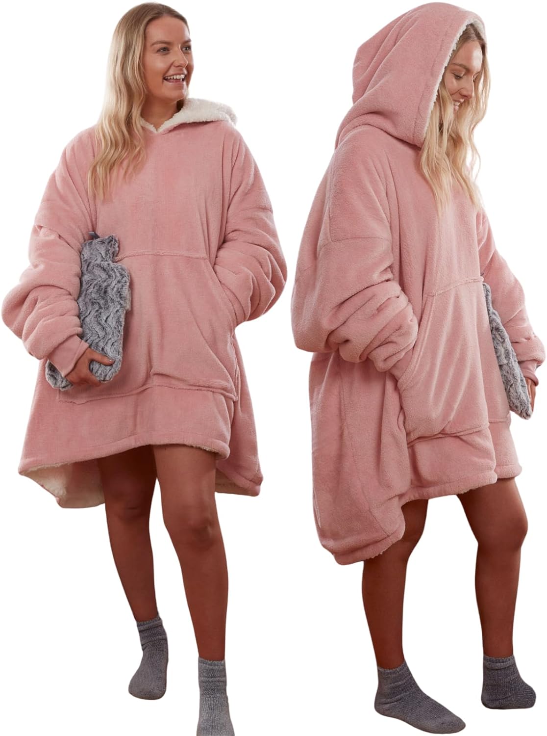 Sienna Hoodie Blanket, Mothers Day Gifts Ultra Soft Sherpa Fleece Warm Comfy Cosy Oversized Wearable Giant Sweatshirt Throw for Women Girls Adults Men Boys Kids Big Pocket - One Size