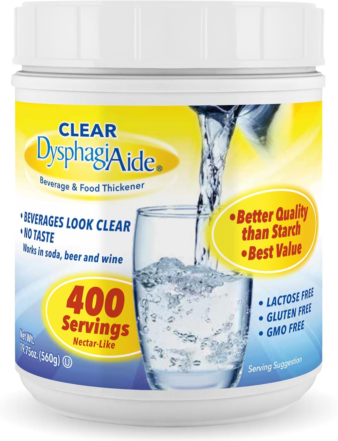 Clear DysphagiAide Thickener Powder, 400 Servings/Jar, Instant Liquid Thickener for Dysphagia, Pack of 1, 19.75 oz/jar