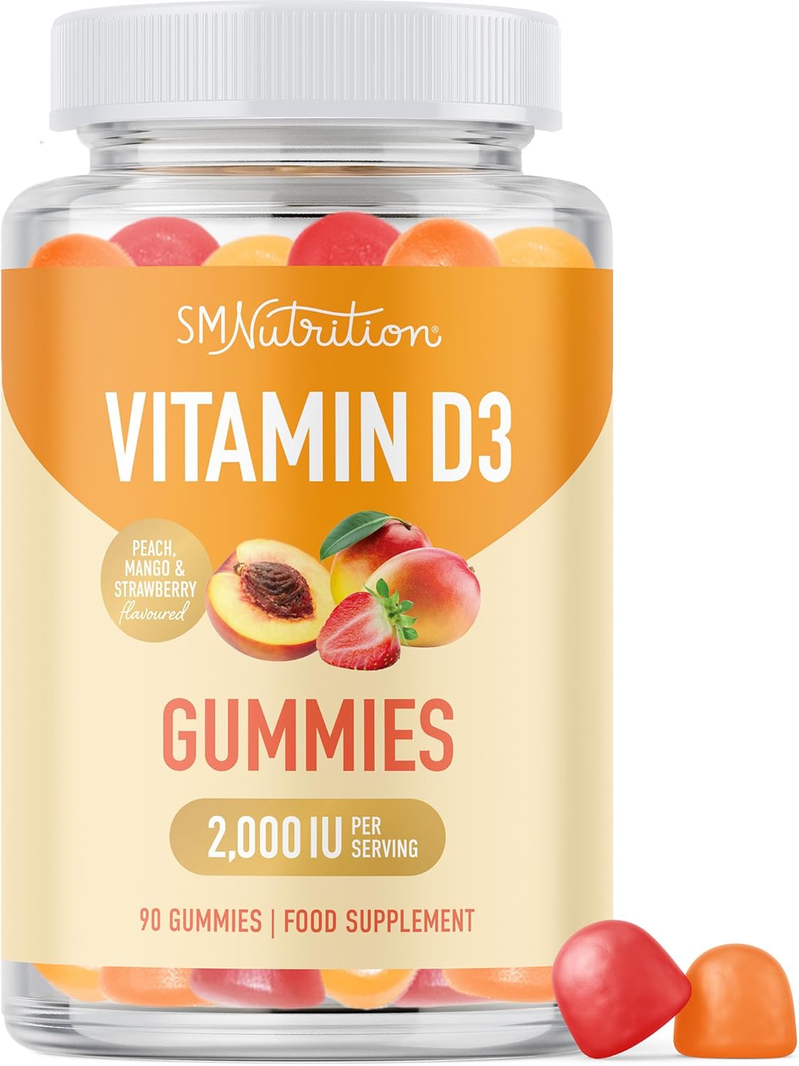 Vitamin D3 Gummies for Adults | 2000 IU (50mcg) Per Serving | Bone Health, Immunity, & Mood Support* | 1000 IU Per Gummy | Vegetarian, Gluten-Free, Third-Party Tested | 90 Gummies (45-Day Supply)
