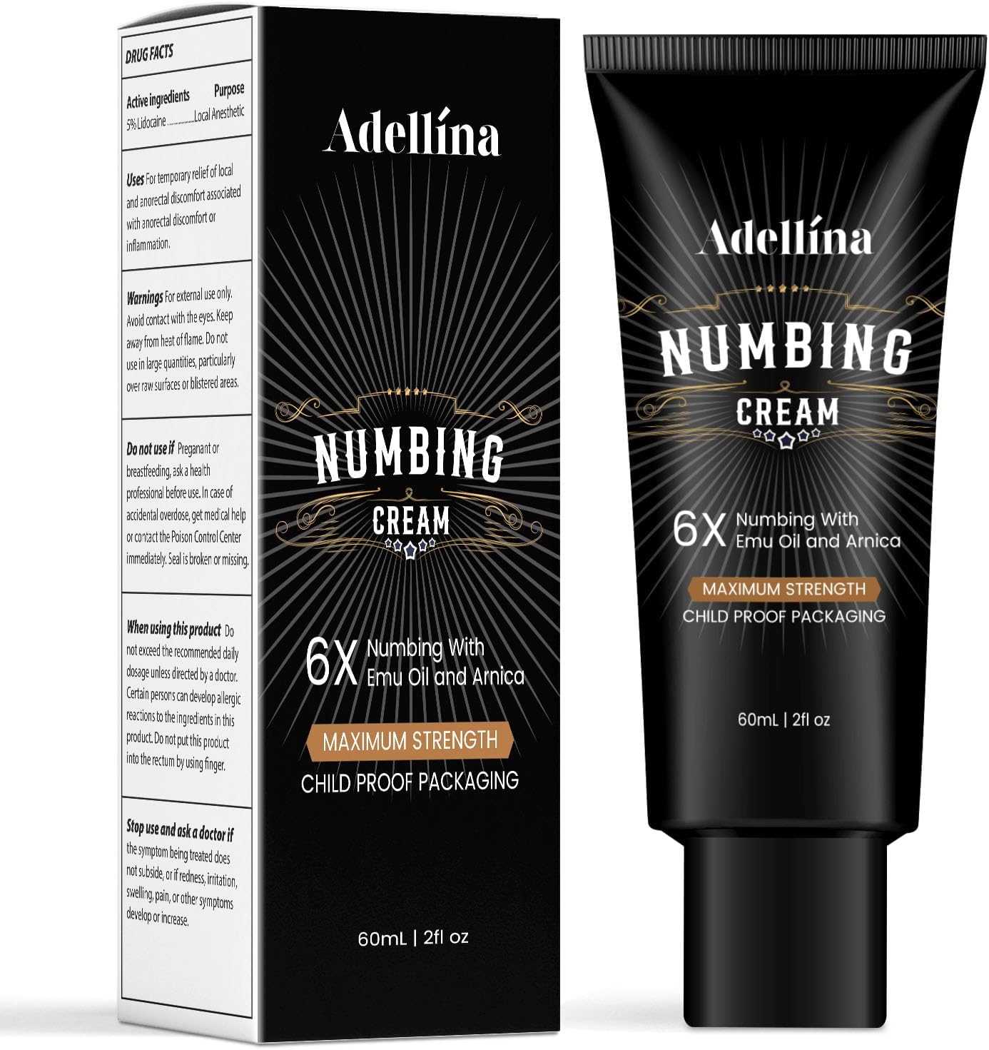Numbing Cream Maximum Strength: Long Lasting Extra Relief with Arnica and Emu Oil 2 oz/ 60ml