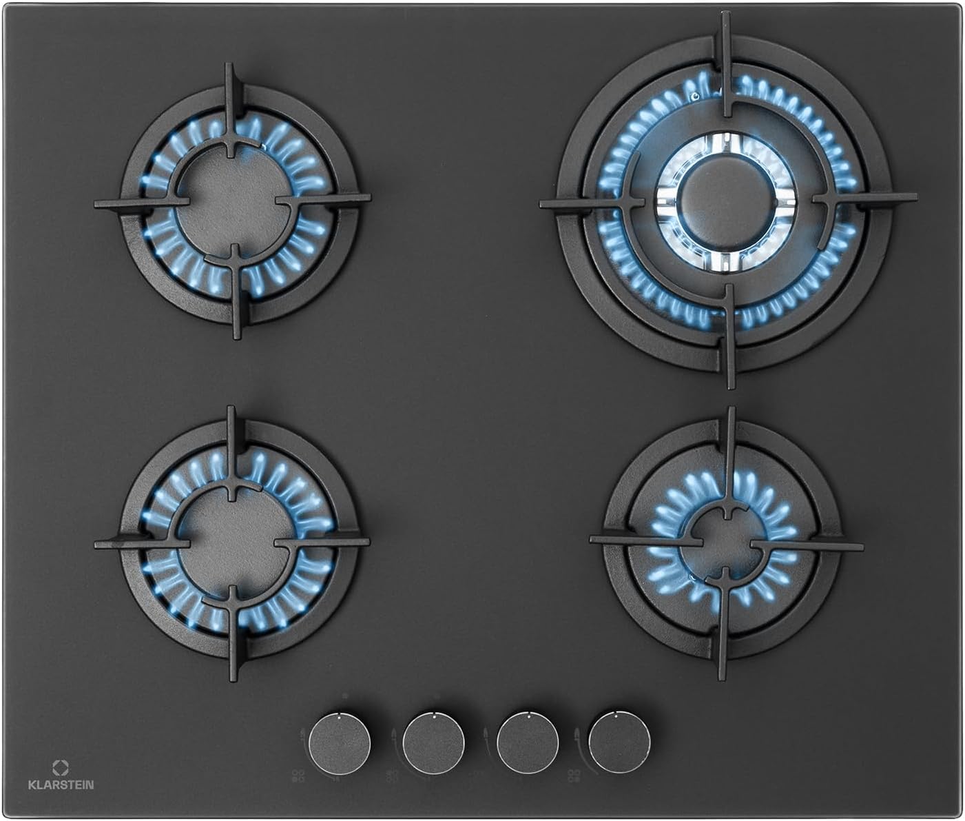 Klarstein 4 Burner Gas Hob, 8000W Electric Hob, Stainless Steel Glass Top Wok Burner, 4 Ring LPG Cooker