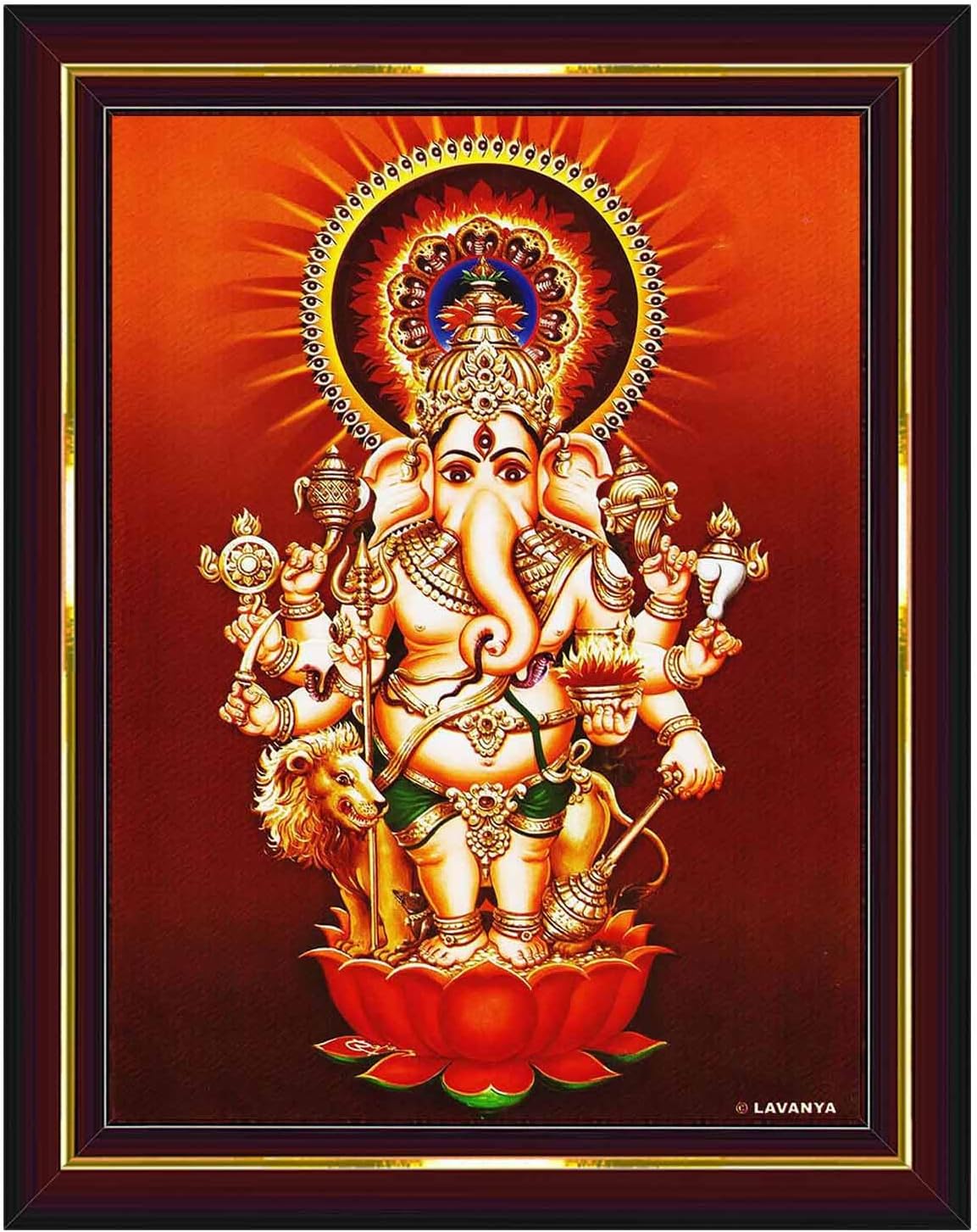 Pavan Photo Laminations Drishti Ganapathi for Entrance Vastu Ganesha Wall Painting Framed Home Decor (Wood,Matte,Brown,Big Size,10 x 12 Inch) B286M