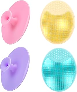 4 Pack Face Scrubber,JEXCULL Soft Silicone Facial Cleansing Brush Face Exfoliator Blackhead Acne Pore Pad Cradle Cap Face Wash Brush for Deep Cleaning Skin Care(Multicolor A)