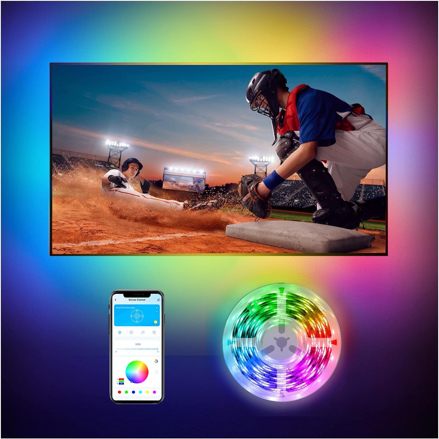 DAYBETTER Led Lights for TV, 10ft TV Led Backlight, Led TV Lights for 32-60inch TV, USB Led Strip Lights for TV Lights That Change with TV, APP Control, TV Led Lights for Bedroom(No Remote)