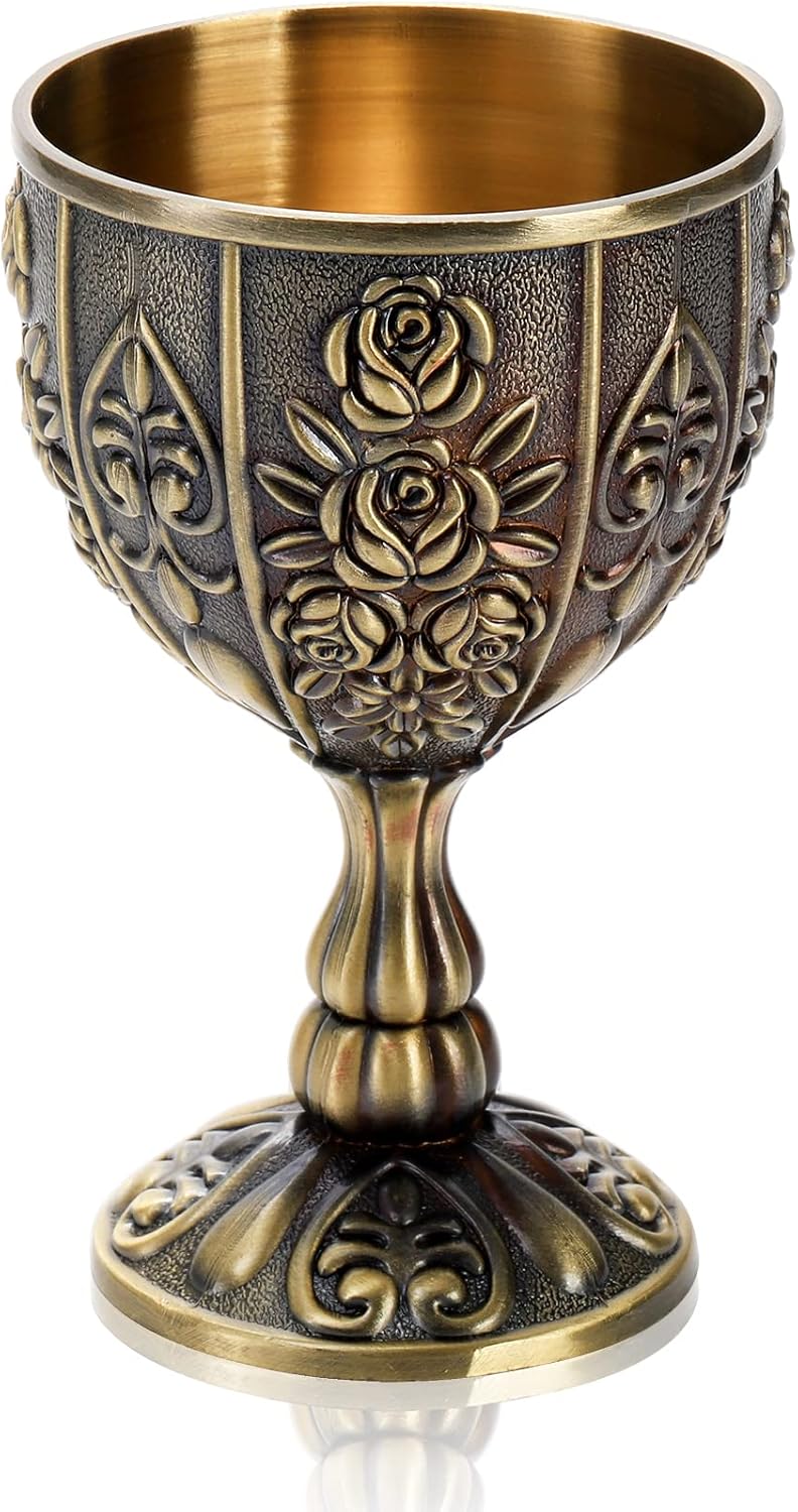 Yopay Handmade Goblet Chalice, Vintage Engraving Wine Liqueur Cup, 3.4OZ Food Safe Sturdy Drinking Vessel Shot Glasses for Buddha Weddings Home Decor Blessings