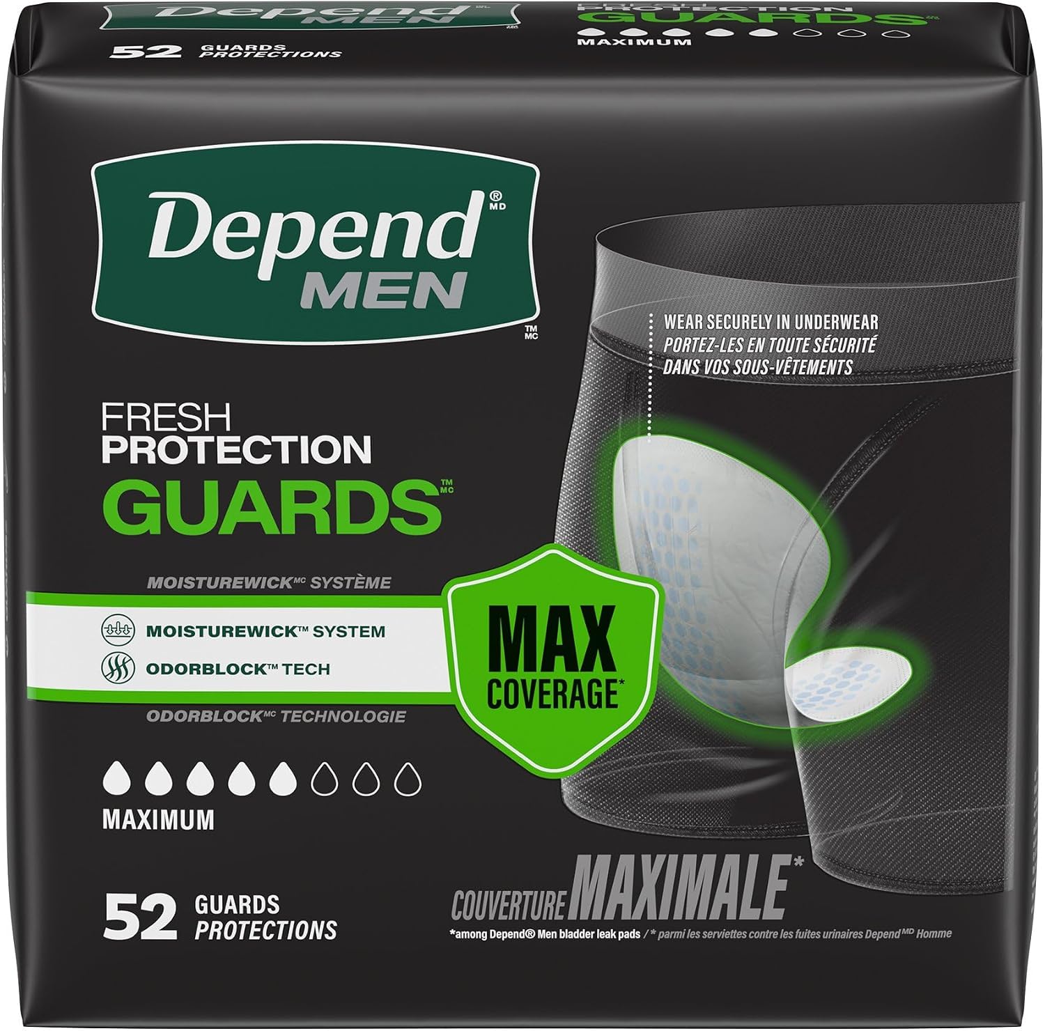 Depends Men's Incontinence Guards/Pads, One Size, 1 Count