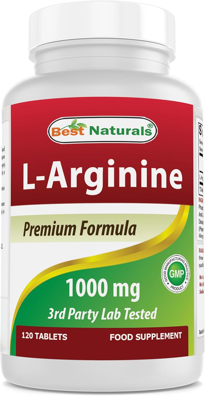 Best Naturals L-Arginine 1000 mg 120 Tablets - Pharmaceutical Grade L Arginine Supplement Promotes Nitric Oxide Synthesis