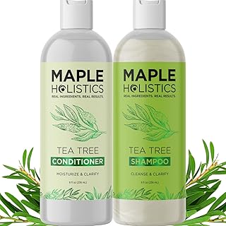 Maple Holistics Tea Tree Shampoo and Conditioner Set - Sulfate Free Clarifying Shampoo and Conditioner for Oily Hair & Scalp Care with Australian Tea Tree Oil - Complete Dry Scalp Treatment (8 Fl Oz)