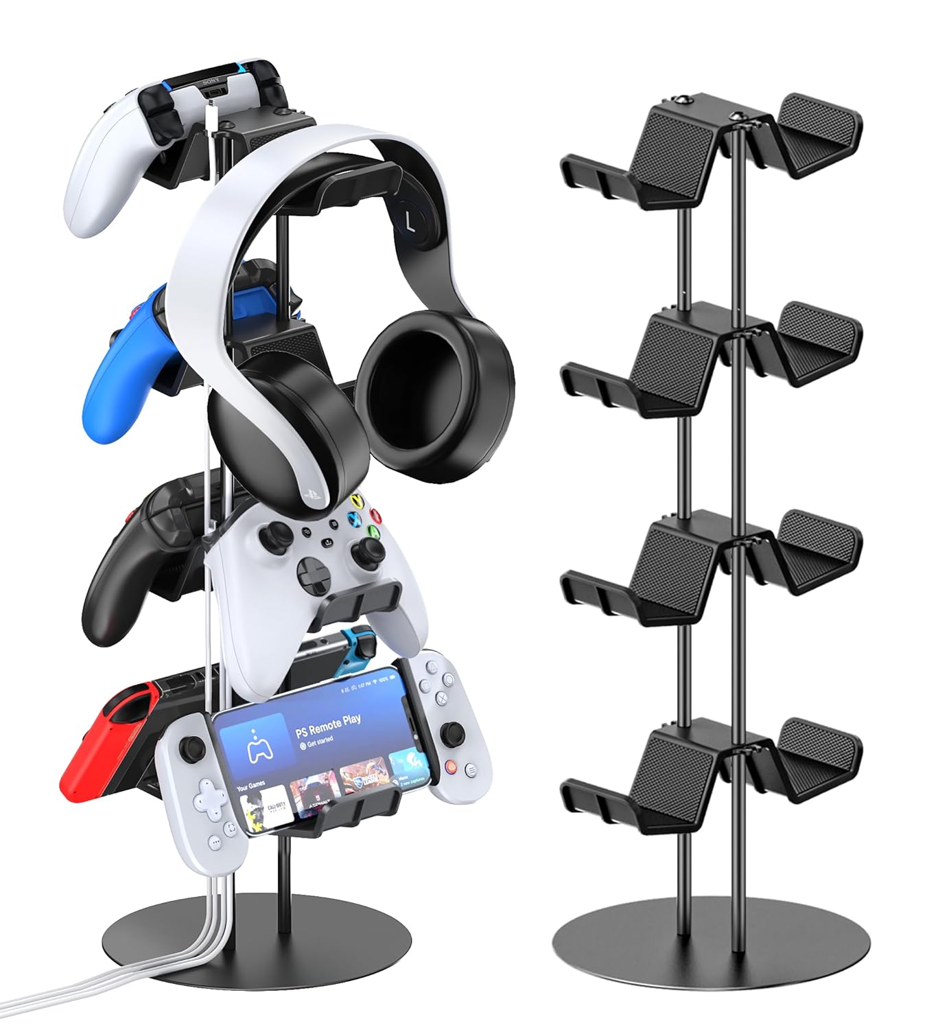 Kytok Controller Stand 4 Tiers with Cable Organizer for Desk, Universal Headphone Stand Compatible with Xbox PS5 PS4 Nintendo Switch, Headset Holder & Desk Mounts for 8 Packs Controller
