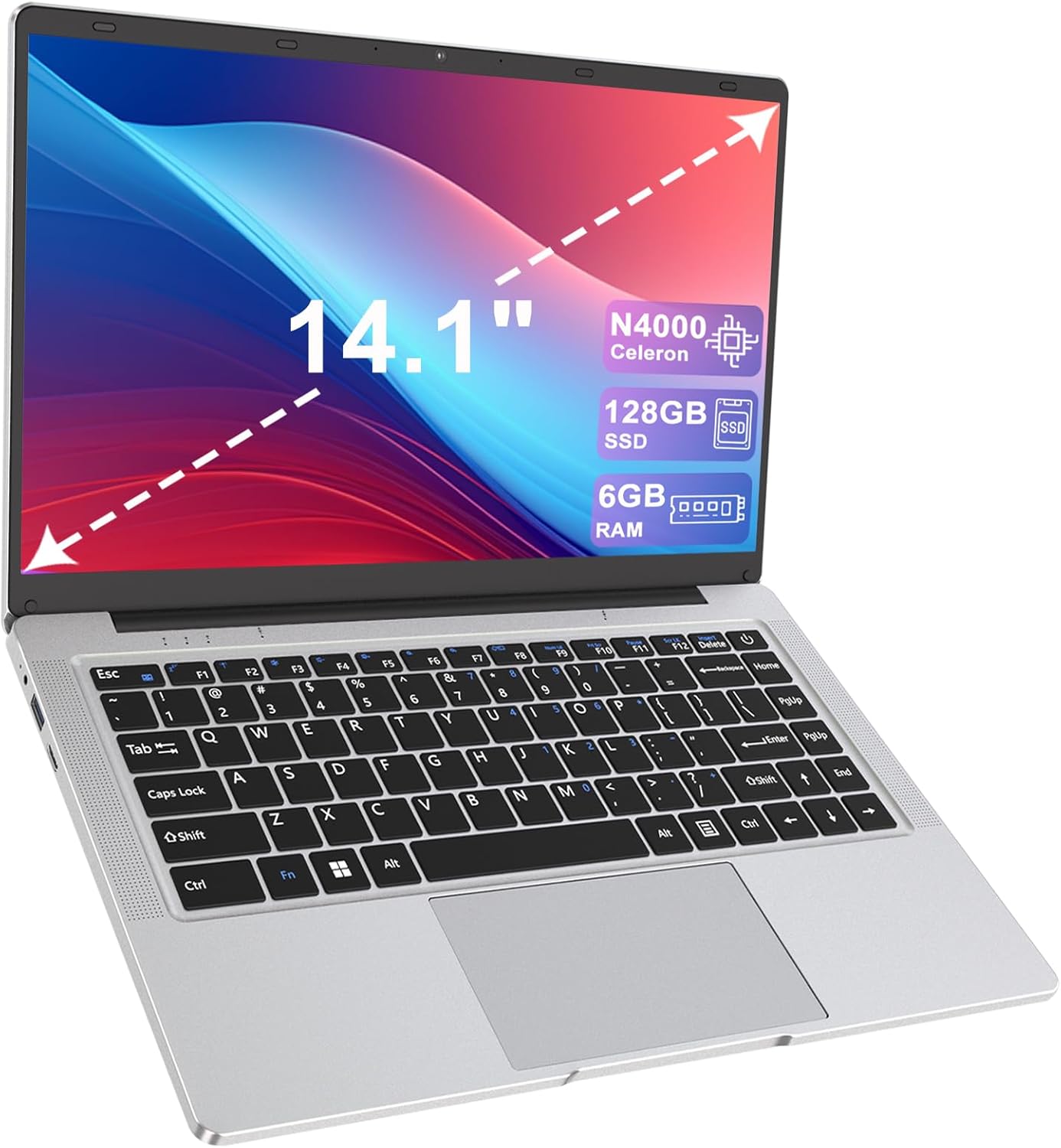 LEEDOW 14" Laptop - Celeron N4000 Dual-Core Up to 2.6GHz,6GB RAM,128GB SSD,Silent Fanless Design,Fast Dual-Band WiFi,Bluetooth 5.0,USB 3.0,Mini-HDMI – Ideal for Home,Study & Office